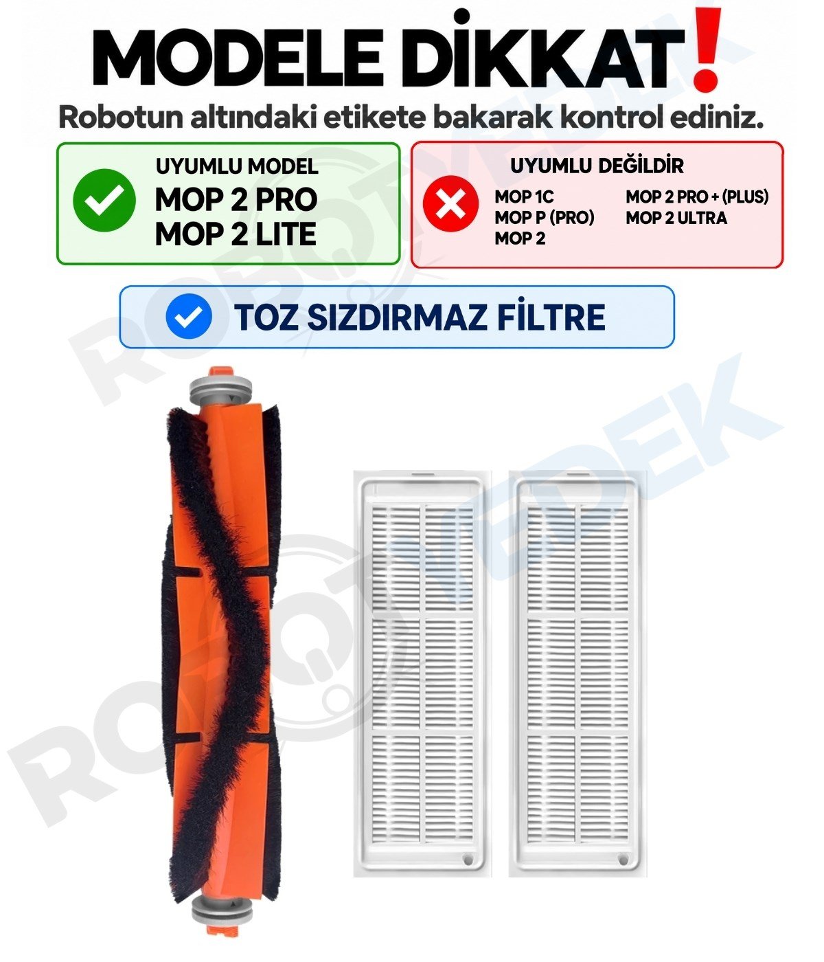Xiaomi Mop 2 Pro (MJST1SHW) Uyumlu Yedek Ana Fırça ve Hepa Filtre-3 Parça