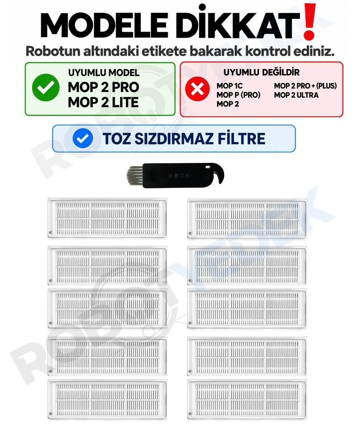 Xiaomi Mop 2 Pro (MJST1SHW) Uyumlu Yedek Hepa Filtre ve Temizleme Fırçası-11 Parça