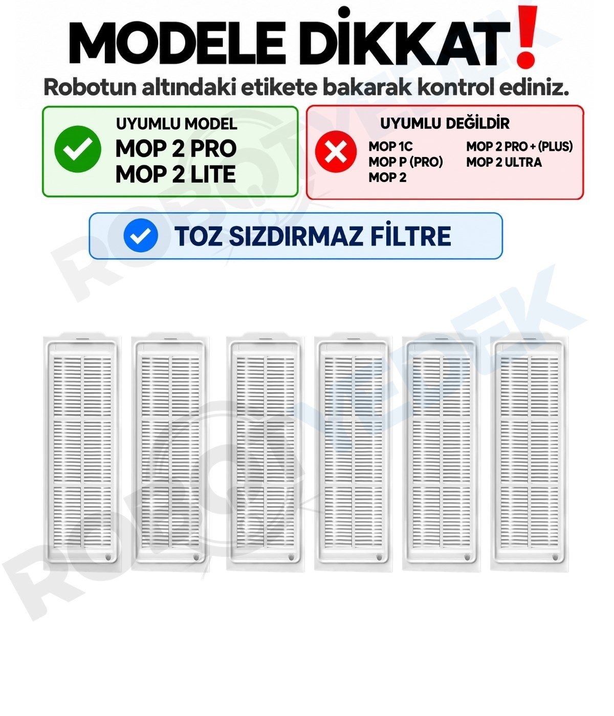 Xiaomi Mop 2 Pro (MJST1SHW) Uyumlu Yedek Hepa Filtre-6 Parça