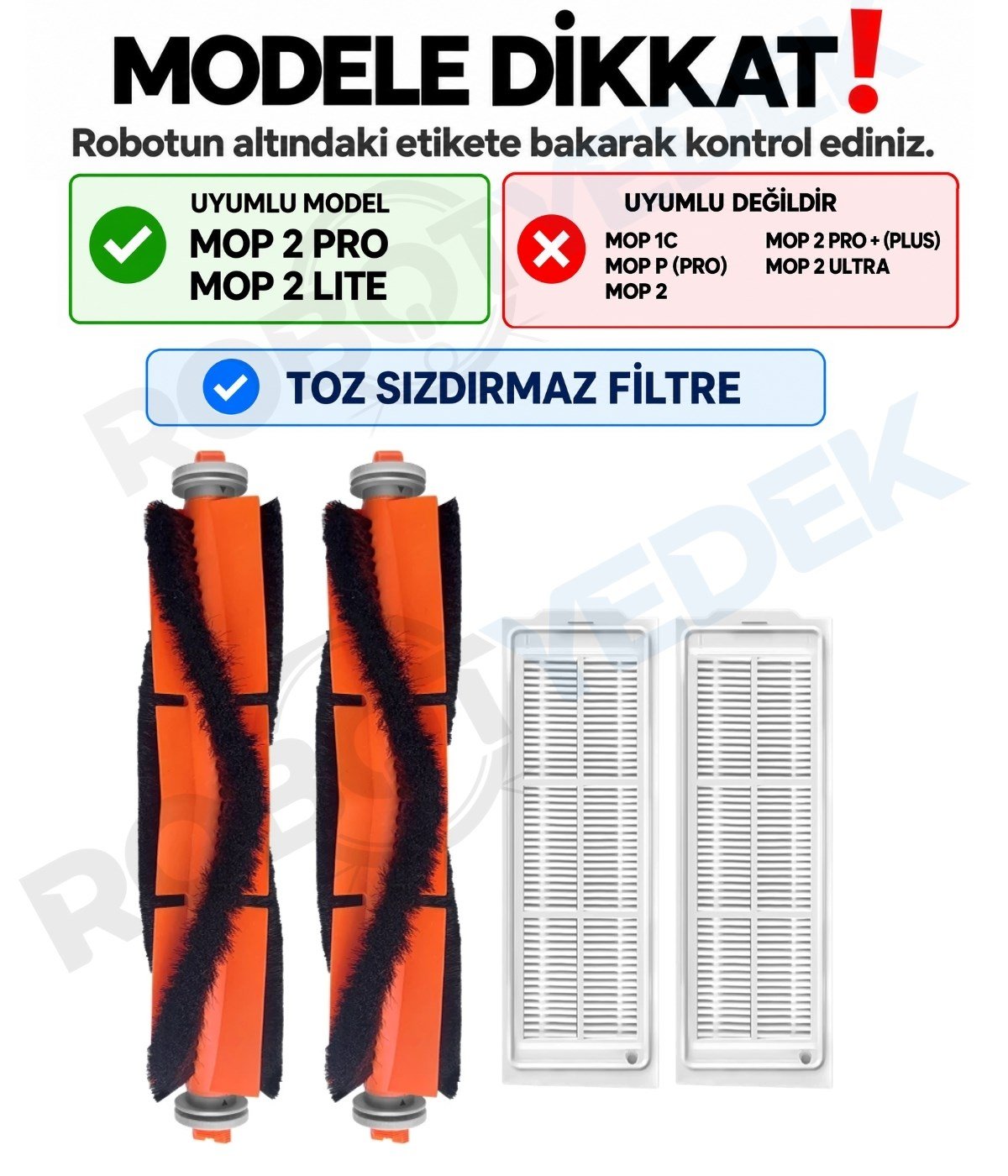 Xiaomi Mop 2 Pro (MJST1SHW) Uyumlu Yedek Ana Fırça ve Hepa Filtre-4 Parça