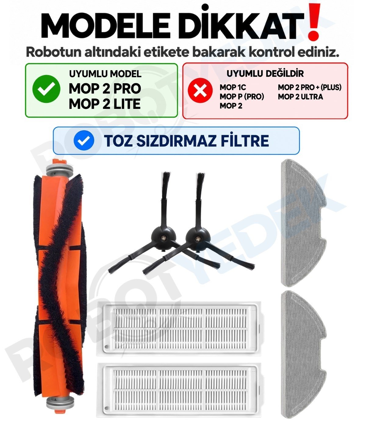 Xiaomi Mop 2 Pro (Siyah) MJST1SHW Uyumlu Yedek Fırça Filtre Mop Seti-7 Parça