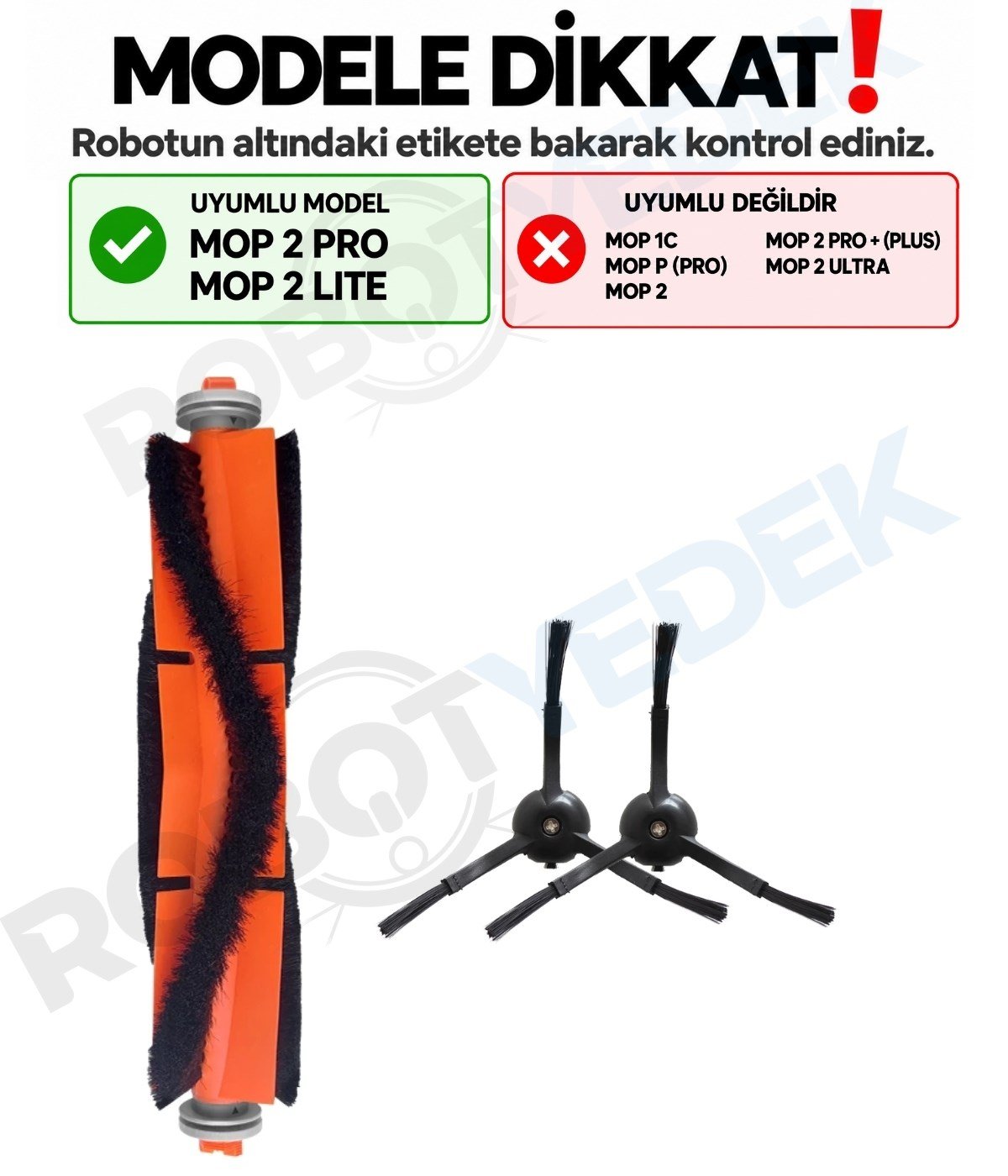 Xiaomi Mop 2 Pro (Siyah) MJST1SHW Uyumlu Yedek Ana Fırça ve Yan Fırça-3 Parça