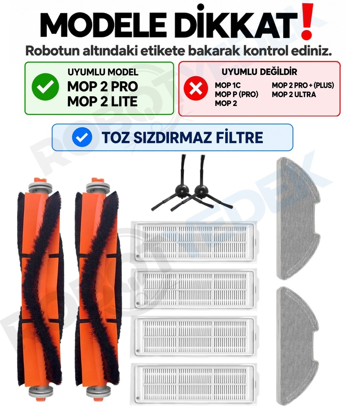 Xiaomi Mop 2 Pro (Siyah) MJST1SHW Uyumlu Yedek Fırça Filtre Mop Seti-10 Parça