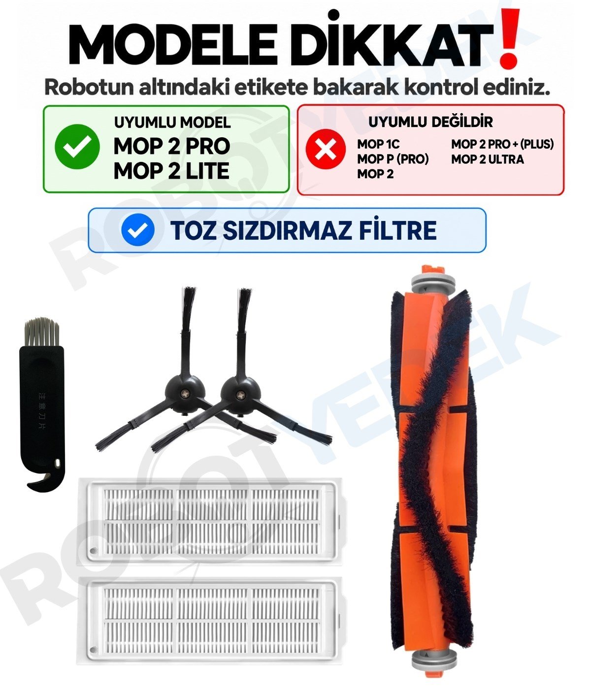 Xiaomi Mop 2 Pro (Siyah) Uyumlu Yedek Fırça Filtre Seti-6 Parça