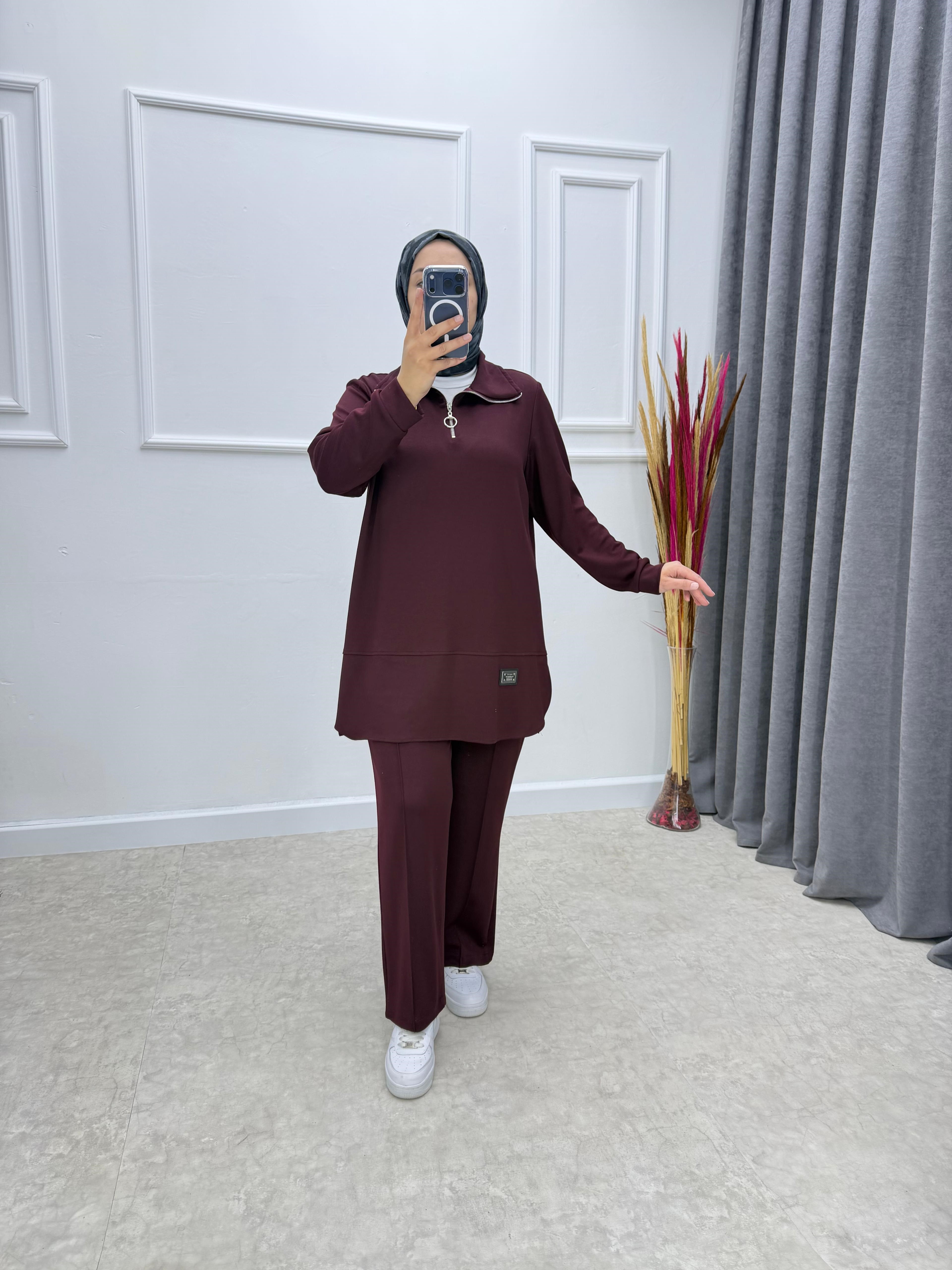 Yaka Fermuarlı Oysho Takım Bordo