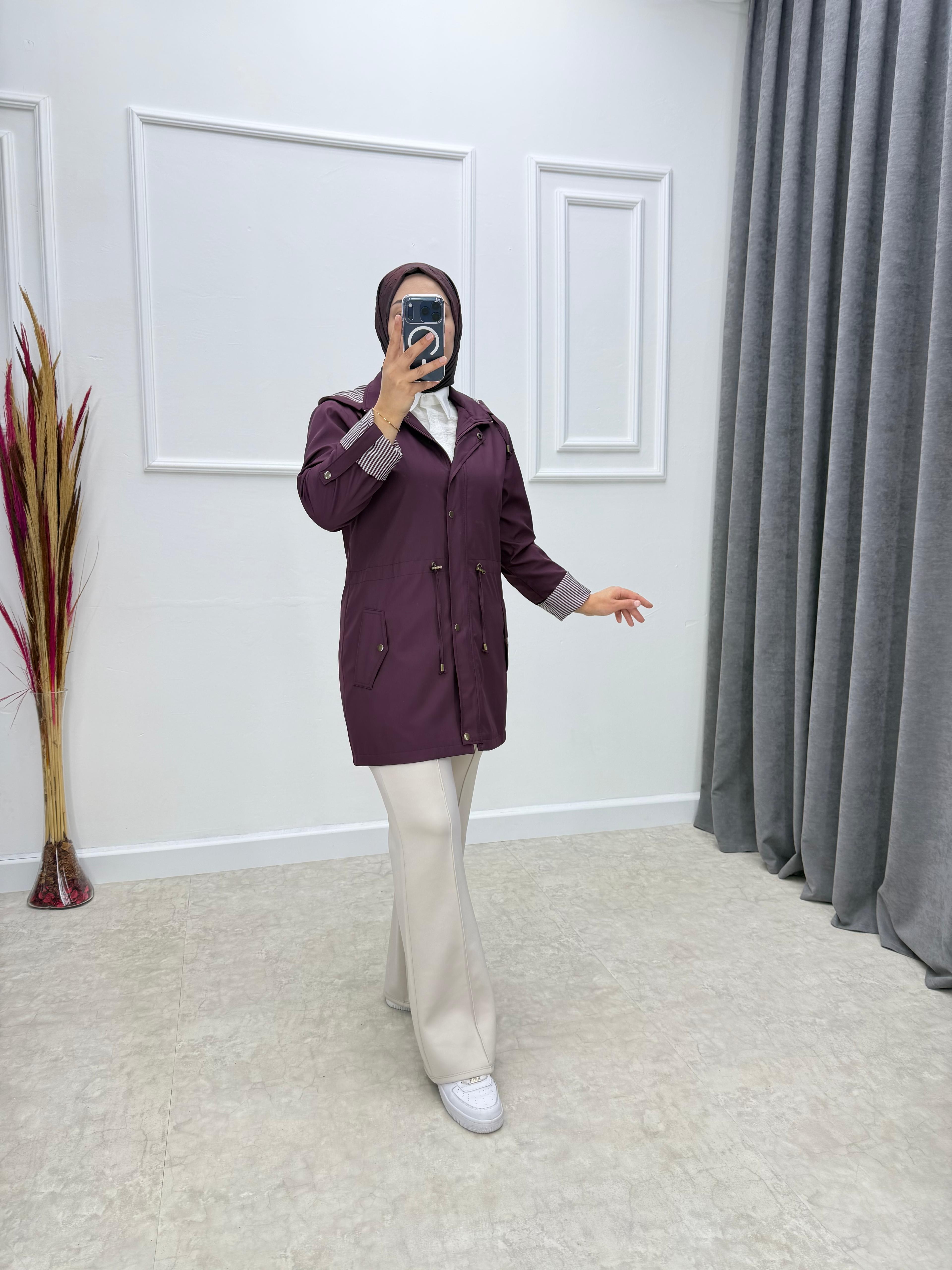 Mürdüm İçi Astarlı Mevsimlik Ceket