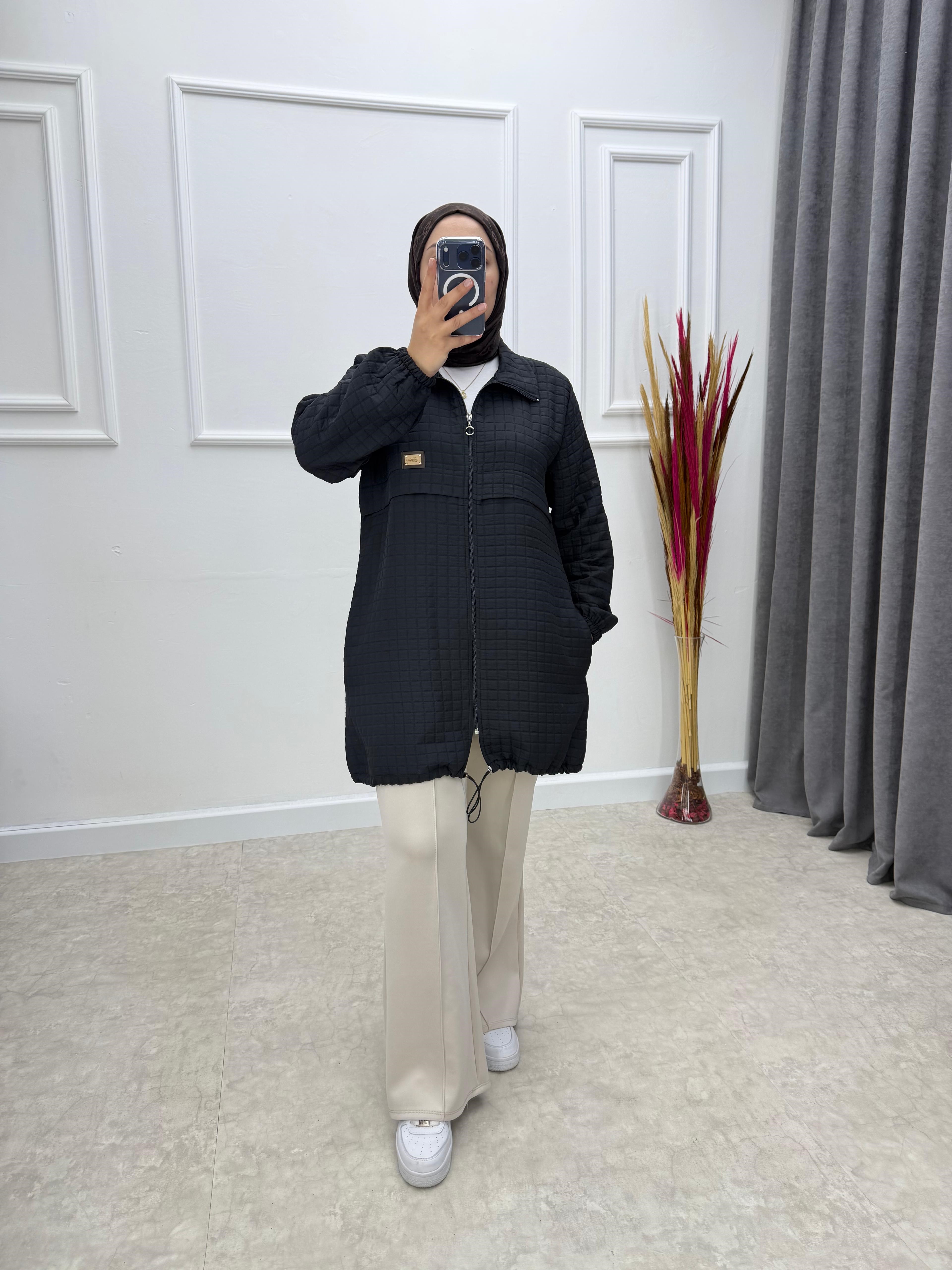 Casual Kapitone Ceket Siyah