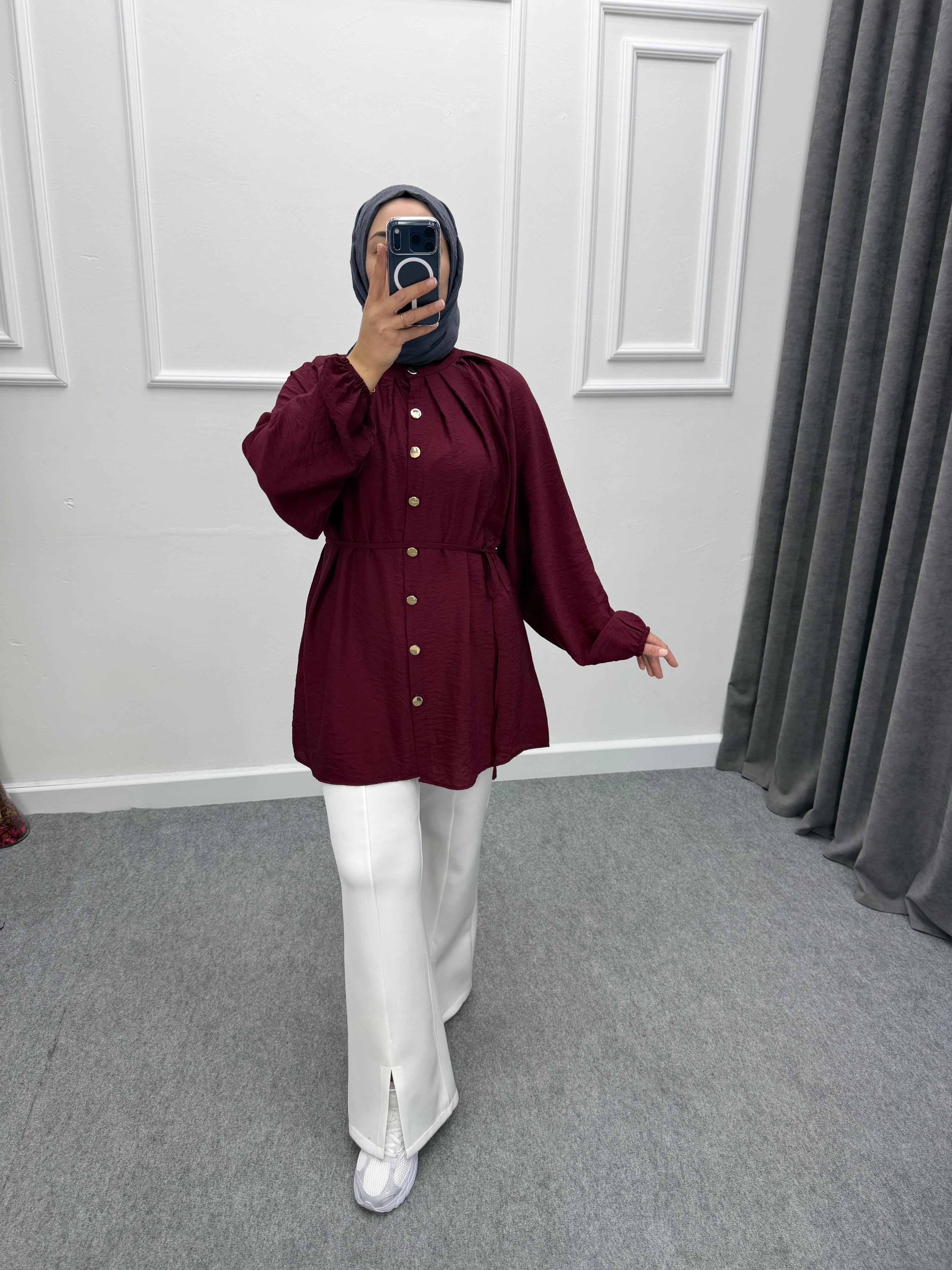 Bordo Gold Düğmeli Çilek Kumaş Gömlek