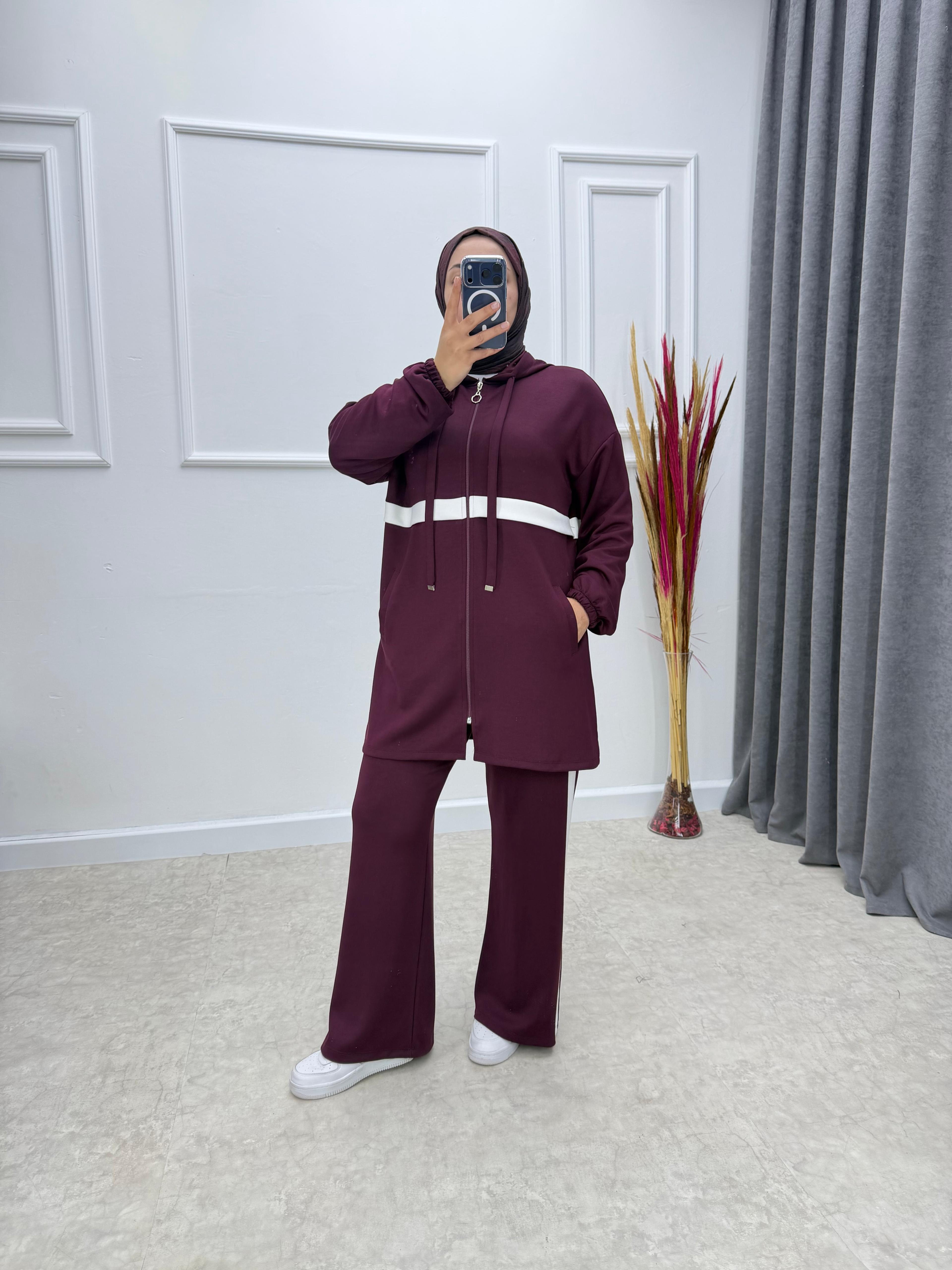 Fermuarlı Şapkalı Oysho Takım Bordo