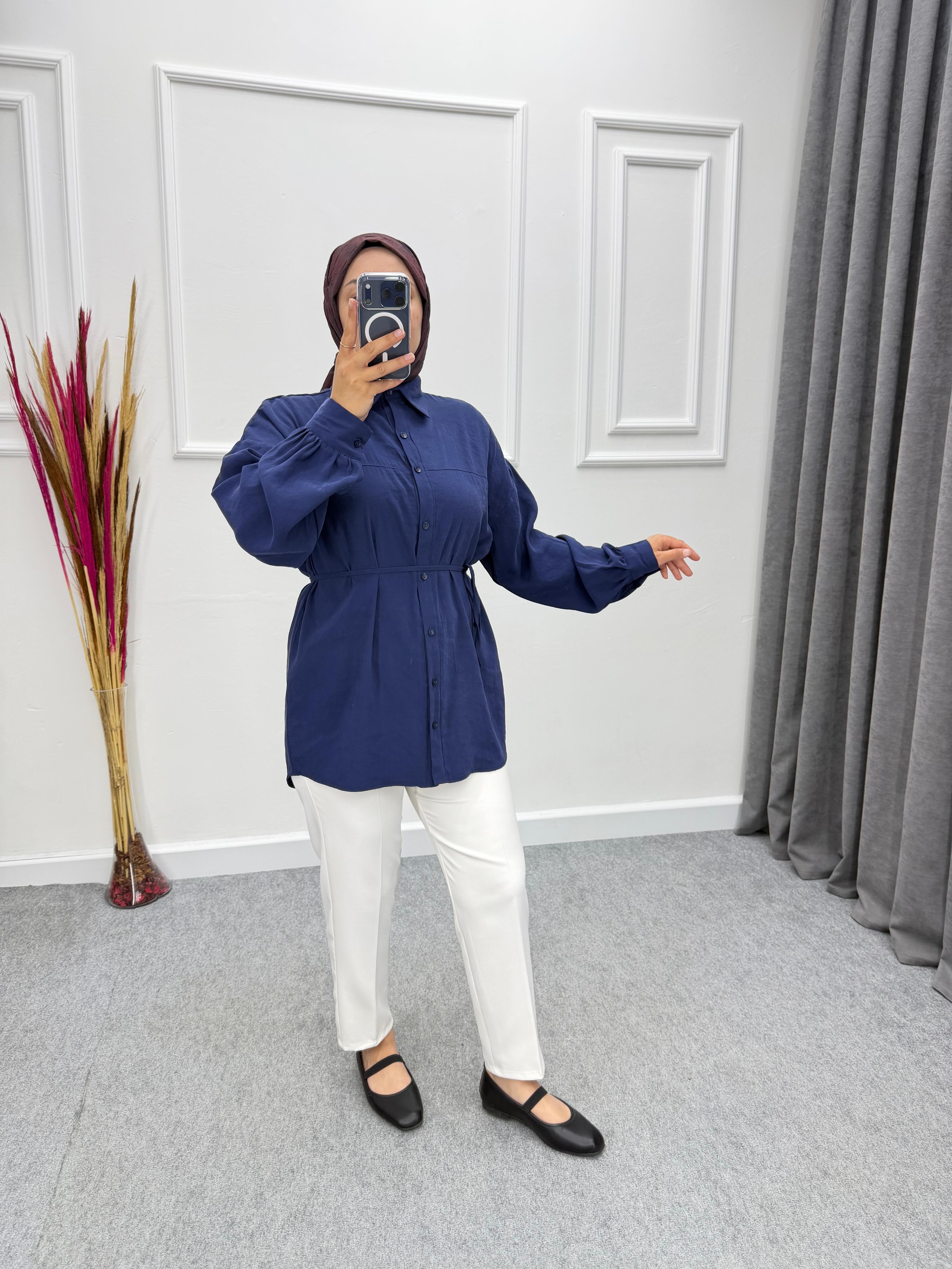 Elisa Bağlama Detaylı Modal Gömlek Lacivert