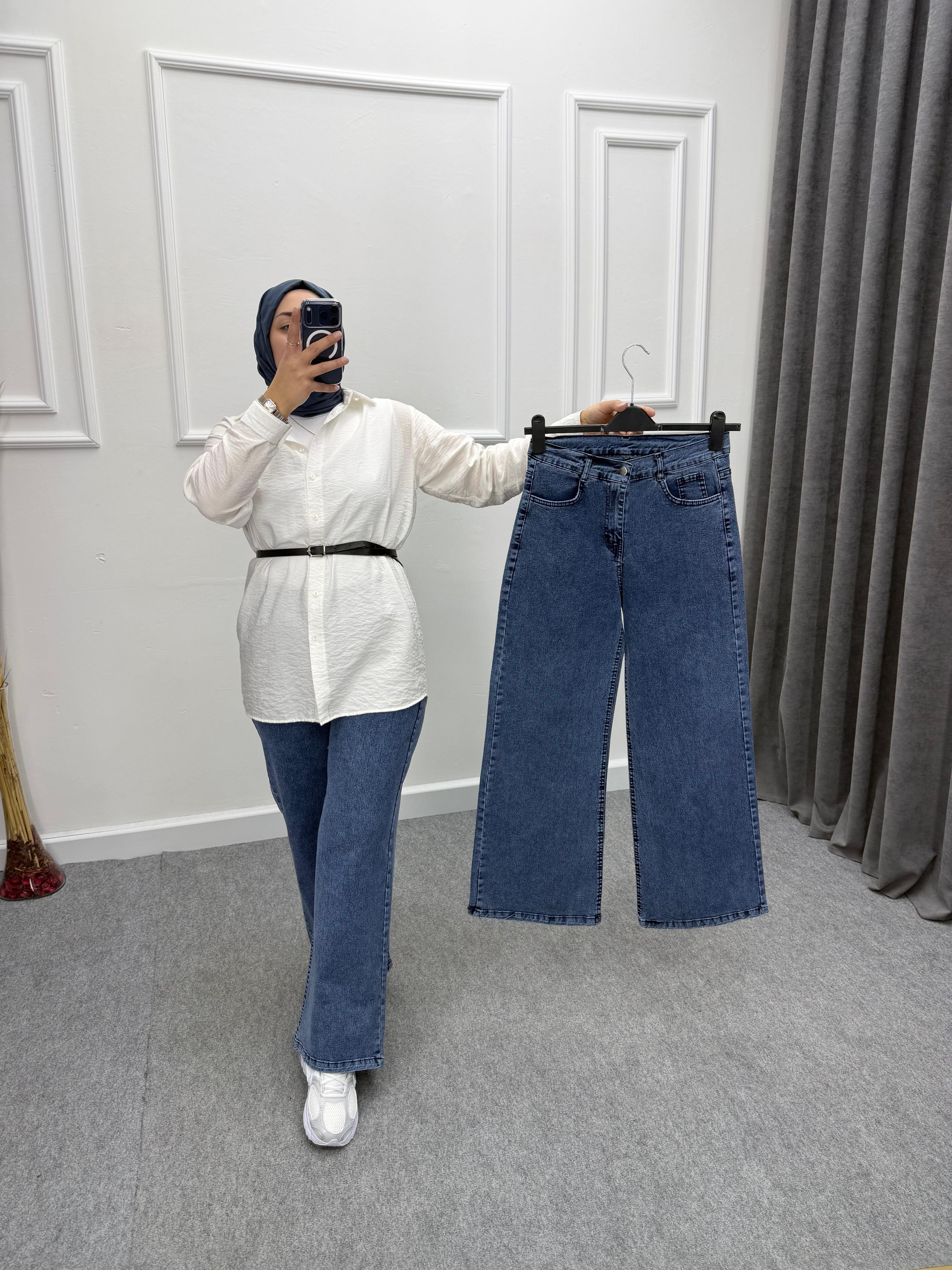Koyu Kar Mavi Baggy Jean's
