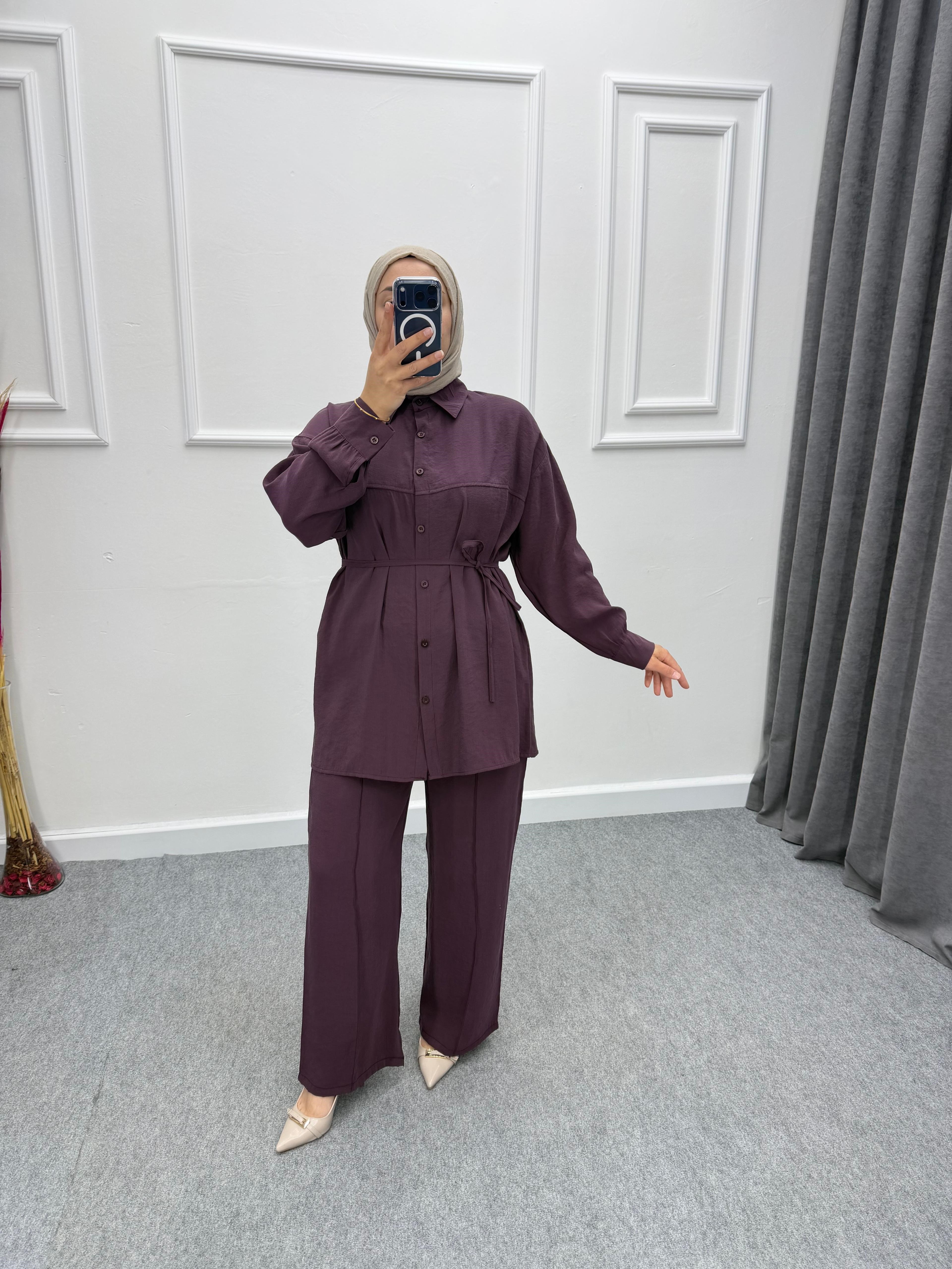 Mürdüm Modal Kumaş Pantolonu Çimalı Takım