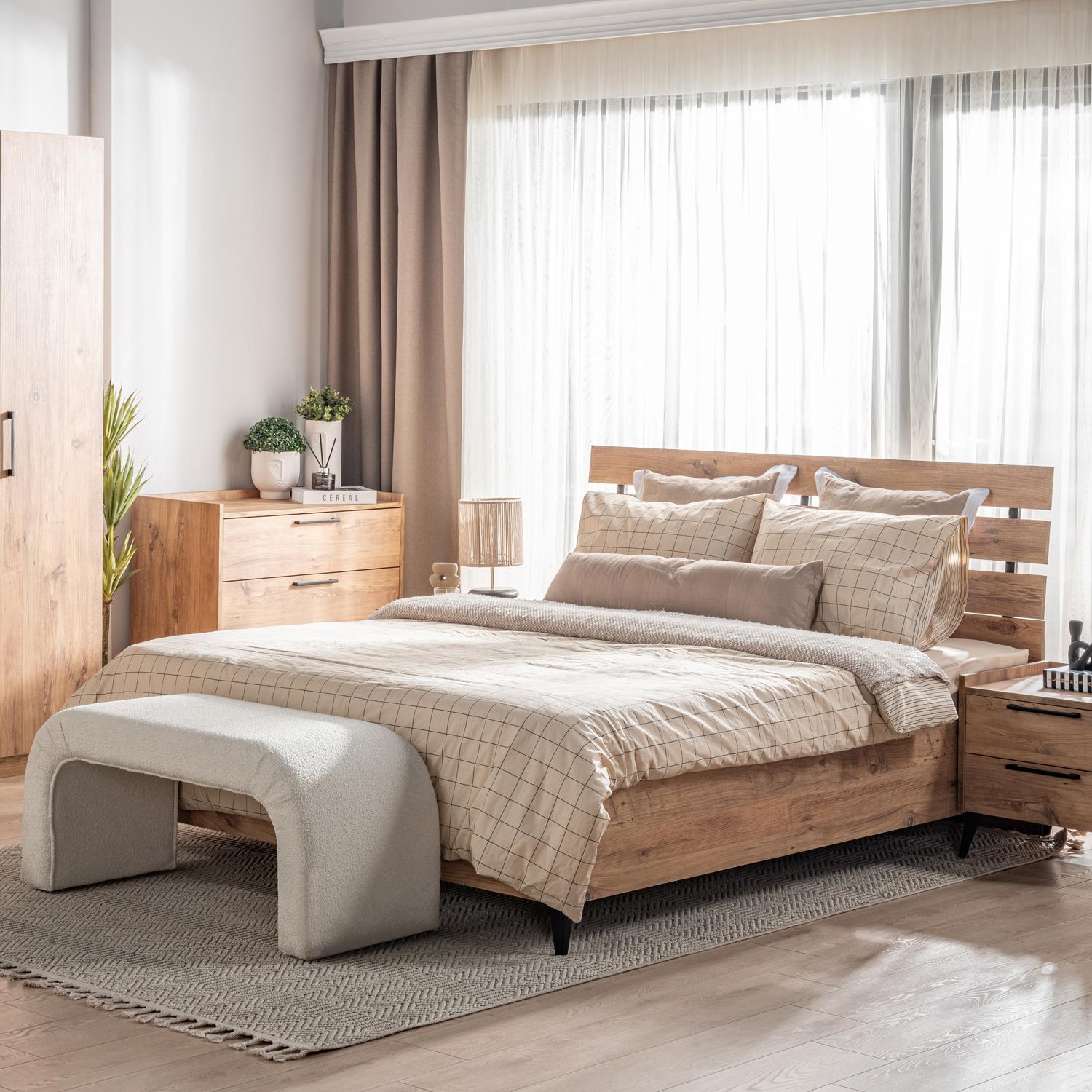 Ceramical KRB2 Çift Kişilik Karyola Bazalı  - 160x200 cm - Çam