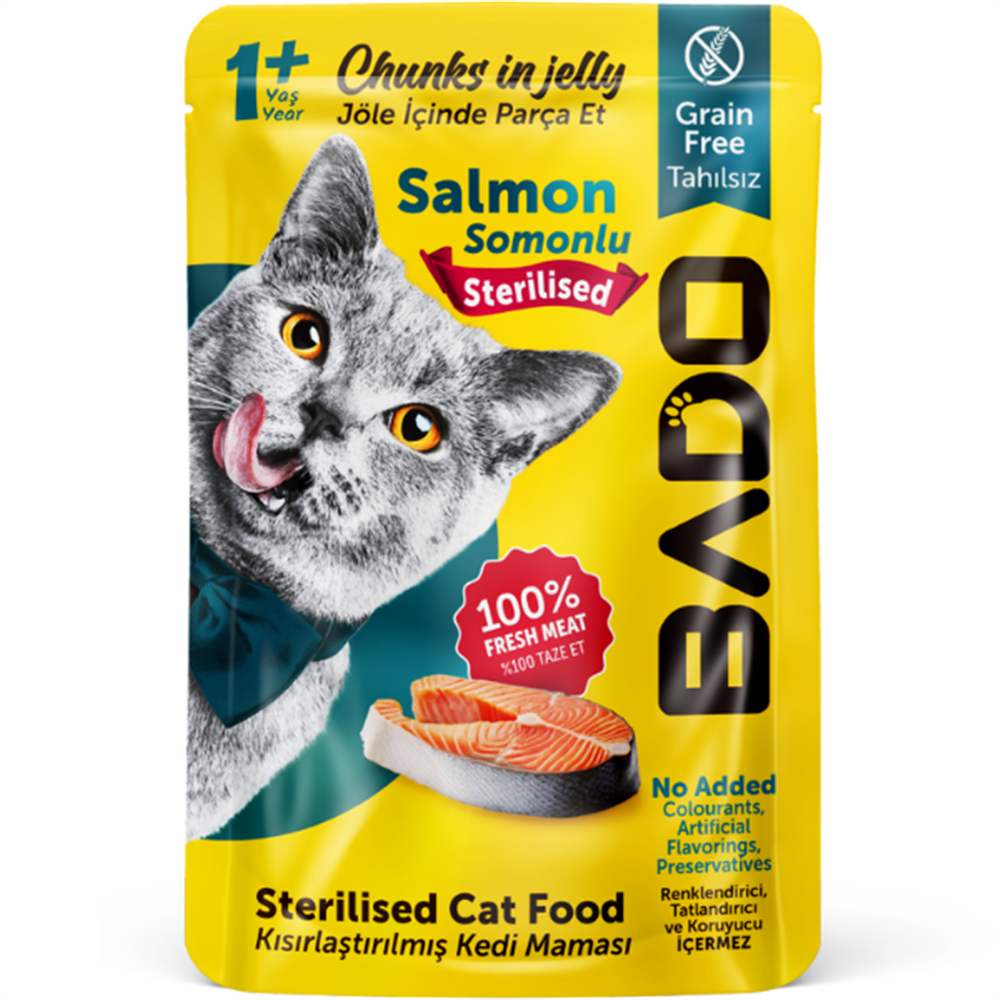 Bado Sterilised Cat Food Salmon Grain Free Somonlu Kısırlaştırılmış Tahılsız Kedi Maması 85 Gr 