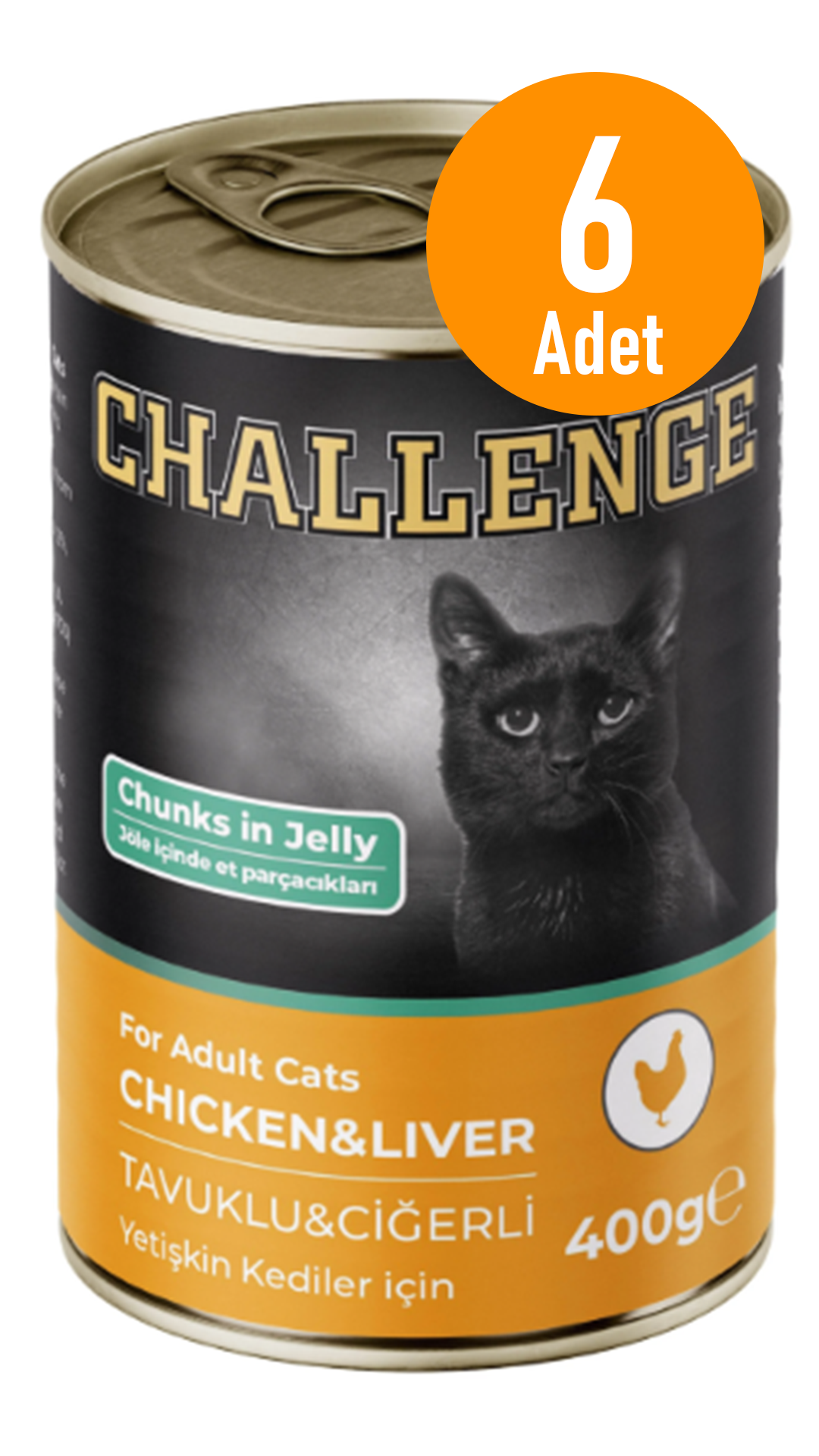 Challenge Tavuklu Ciğerli Yetişkin Kedi Konservesi 400 gr 6 Adet