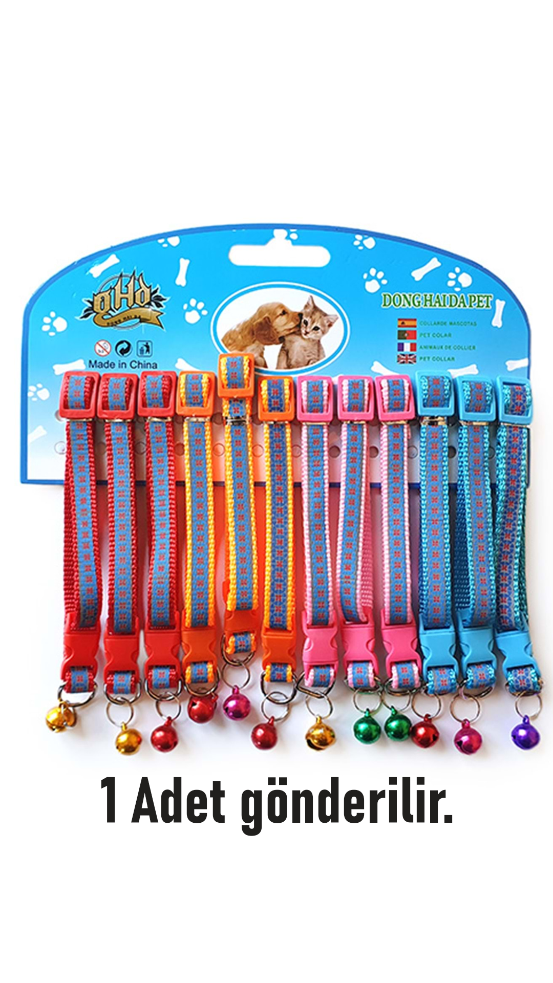 D-PETS NEON DESEN KEDİ BOYUN TASMA 12 Lİ KARTELA