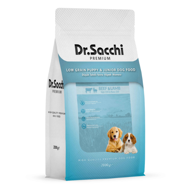 Dr.Sacchi Premium Düşük Tahıllı Sığır Etli ve Kuzu Etli Yavru Köpek Maması 2kg