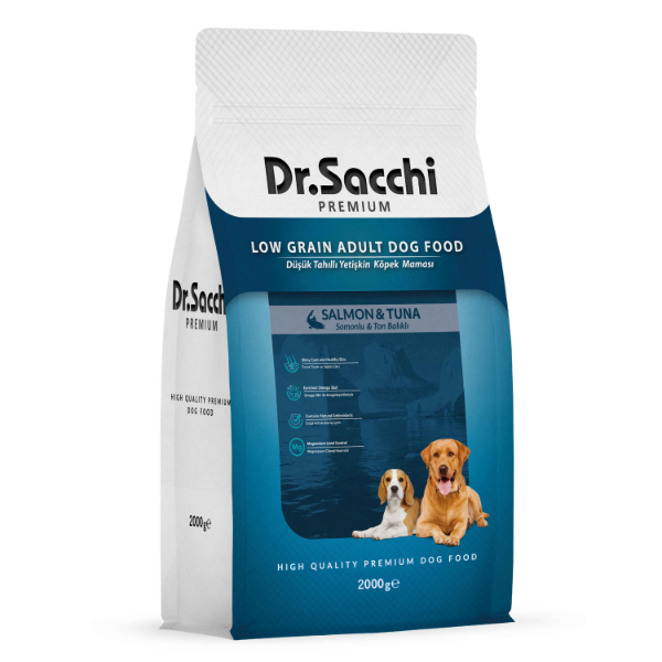 Dr.Sacchi Premium Somonlu ve Ton Balıklı Düşük Tahıllı Yetişkin Köpek Maması 2kg