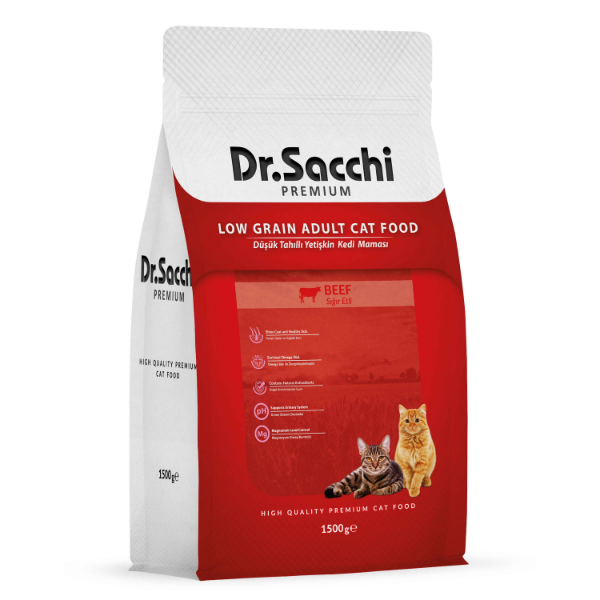 Dr.Sacchi Premium Sığır Etli Düşük Tahıllı Yetişkin Kedi Maması 1,5kg