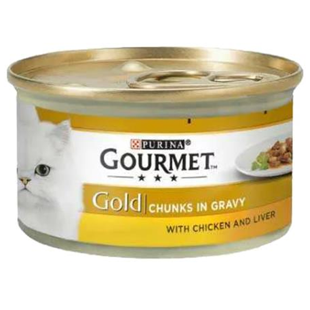 Gourmet Gold Soslu Parça Etli Tavuklu Ciğerli Yetişkin Kedi Konservesi 85 gr