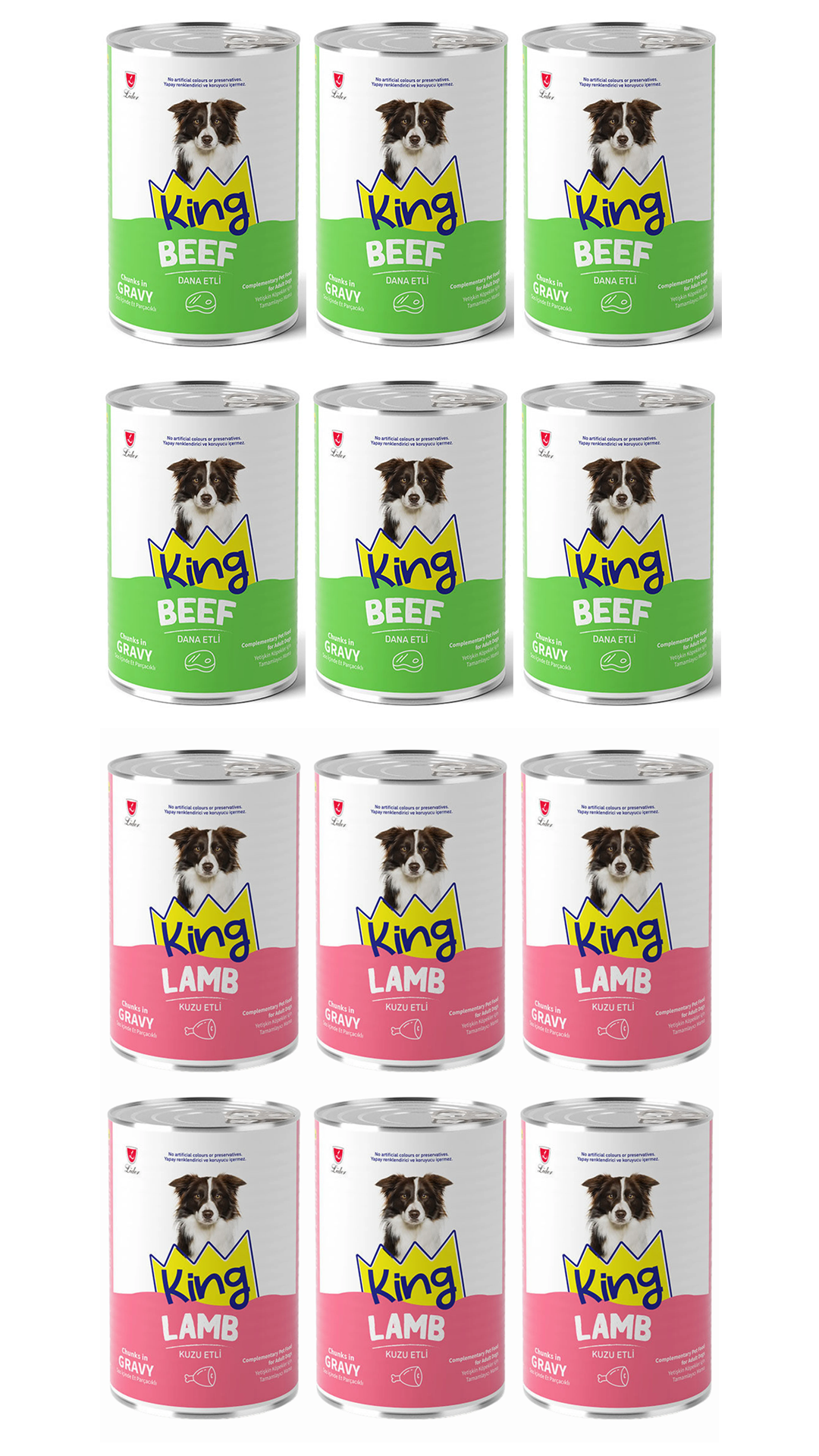 King Sos İçinde Et Parçacıklı Köpek Konservesi 400G 12'Li Set