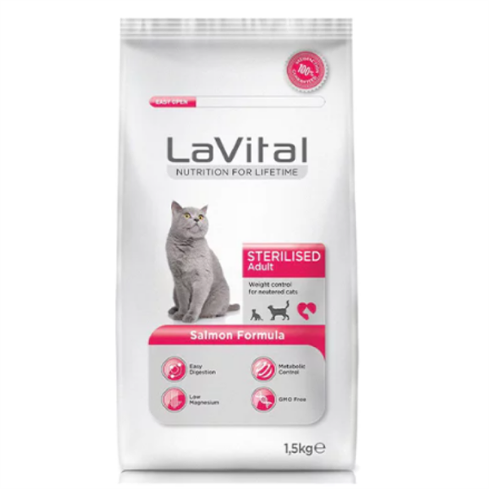 LaVital Kilo Kontrolü için Somonlu Kısırlaştırılmış Kedi Maması 1,5 kg