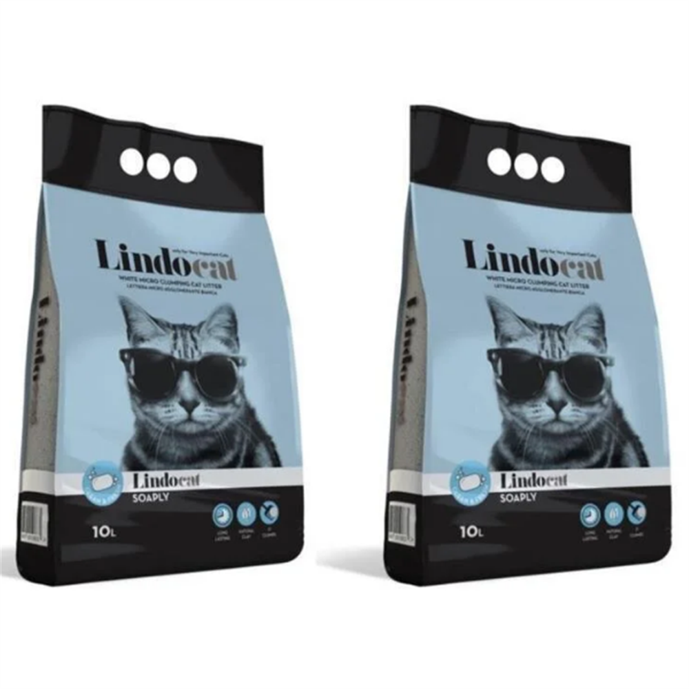 LindoCat İnce Sabun Kokulu Topak Bentonit Kedi Kumu 10 Lt x 2 Adet