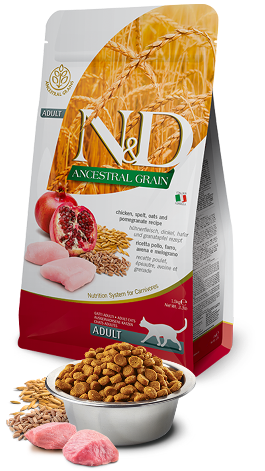 N&D Ancestral Grain Tavuklu ve Narlı Ata Tahıllı Yetişkin Kedi Maması 10kg