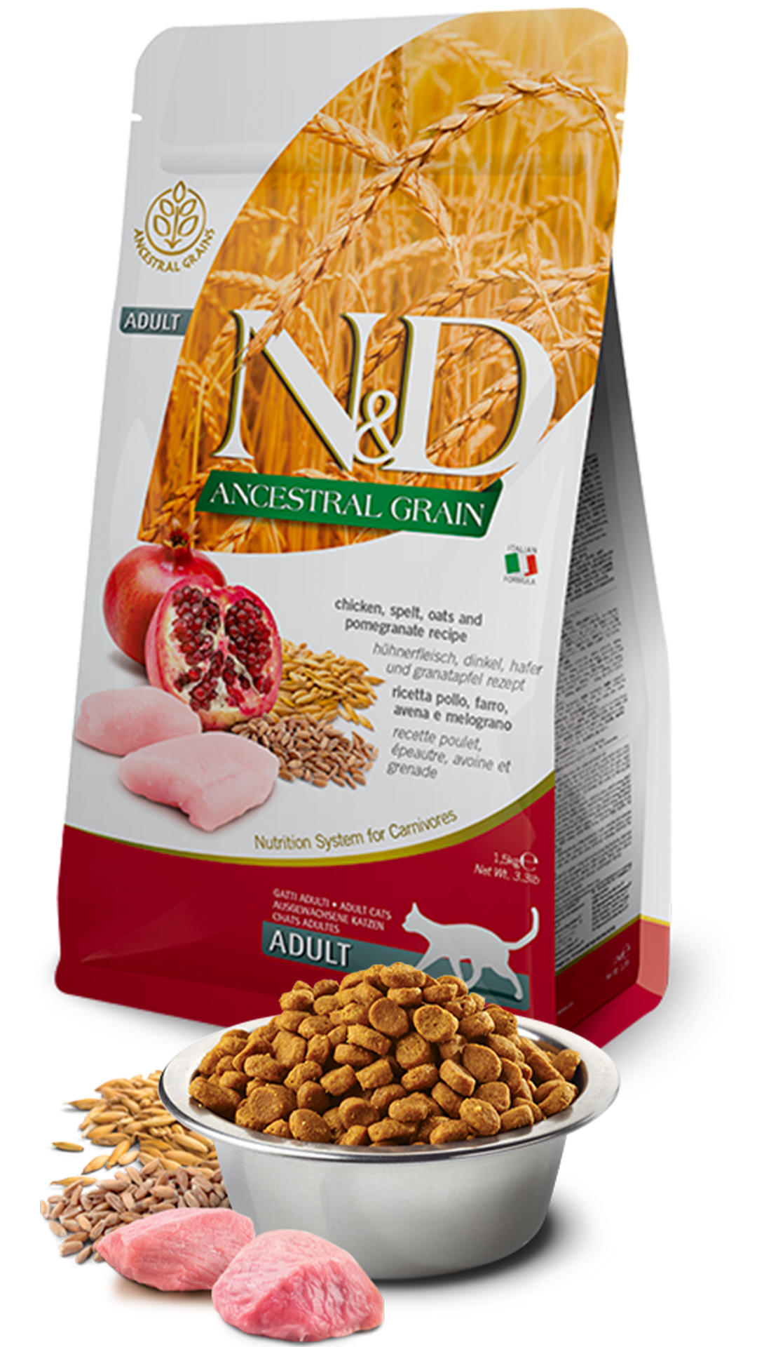 N&D Ancestral Grain Tavuklu ve Narlı Ata Tahıllı Yetişkin Kedi Maması 1,5kg
