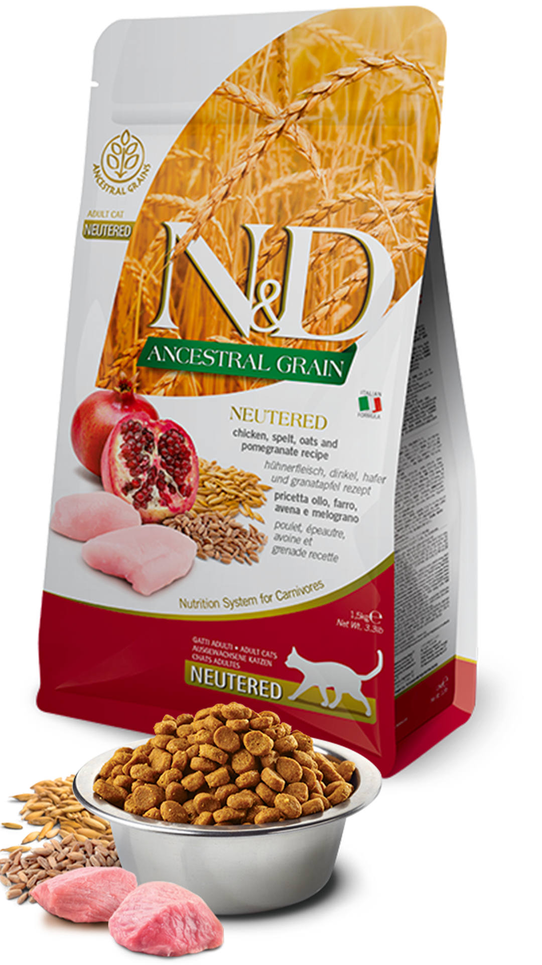 N&D Ancestral Grain Tavuklu ve Narlı Ata Tahıllı Kısırlaştırılmış Kedi Maması 5kg