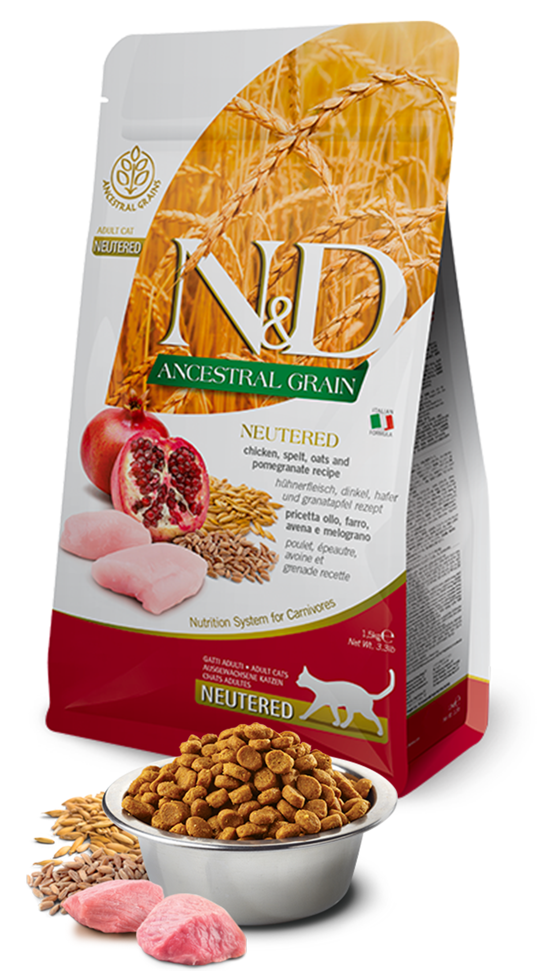 N&D Ancestral Grain Tavuklu ve Narlı Ata Tahıllı Kısırlaştırılmış Kedi Maması 10kg