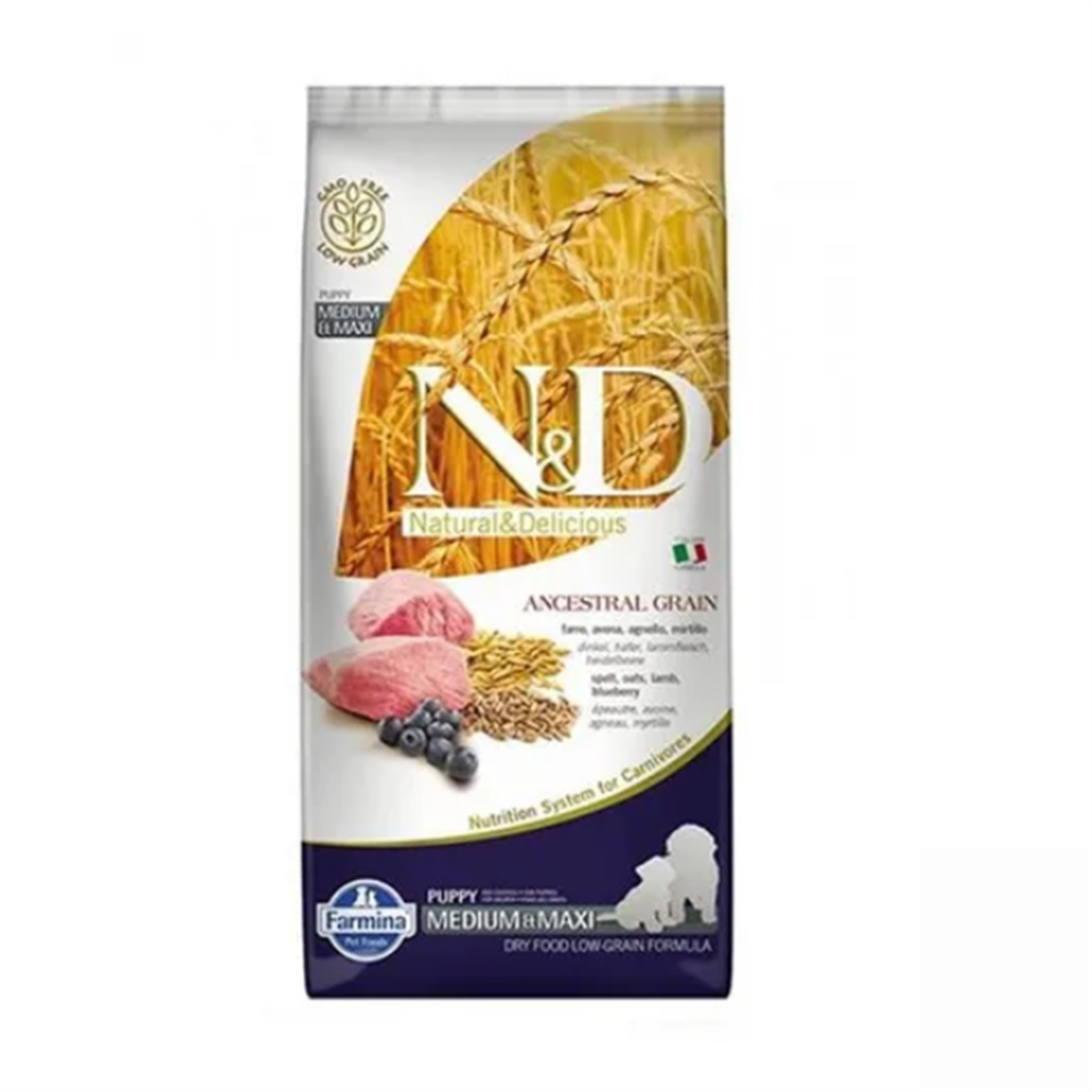N&D Ancestral Kuzu Etli ve Yaban Mersinli Orta ve Büyük Irk Ata Tahıllı Yetişkin Köpek Maması 12kg