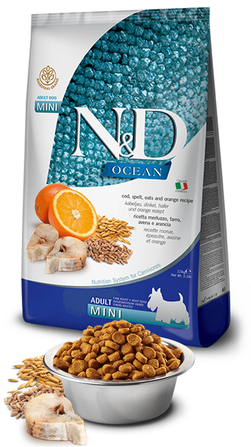 N&D Ocean Morina Balıklı Portakallı Küçük Irk Ata Tahıllı Yetişkin Köpek Maması 7kg