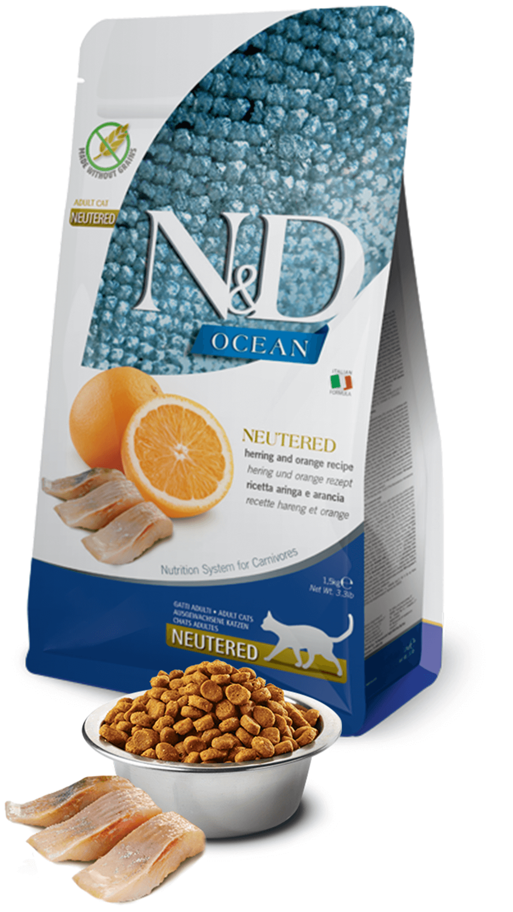 N&D Ocean Ringa Balıklı ve Portakallı Tahılsız Kısırlaştırılmış Kedi Maması 5kg