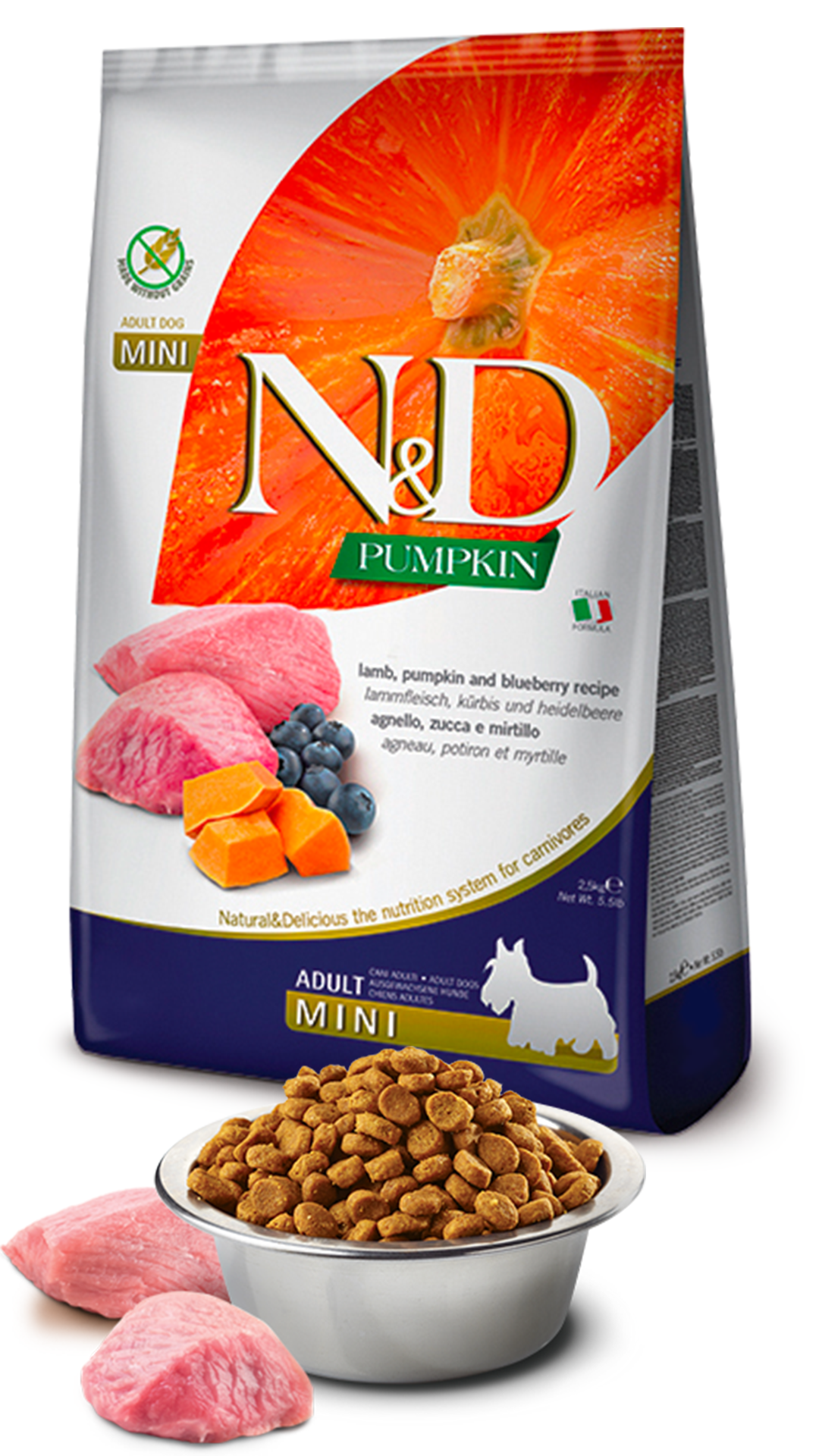 N&D Pumpkin Bal Kabaklı Kuzulu ve Yaban Mersinli Küçük Irk Tahılsız Yetişkin Köpek Maması 7kg