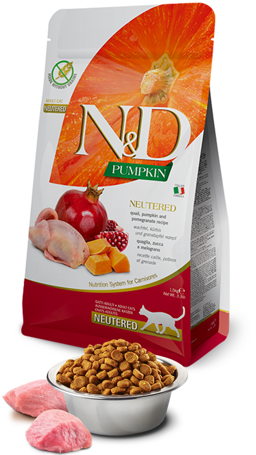 N&D Pumpkin Bıldırcın Etli Bal Kabaklı ve Narlı Tahılsız Kısırlaştırılmış Kedi Maması 5kg