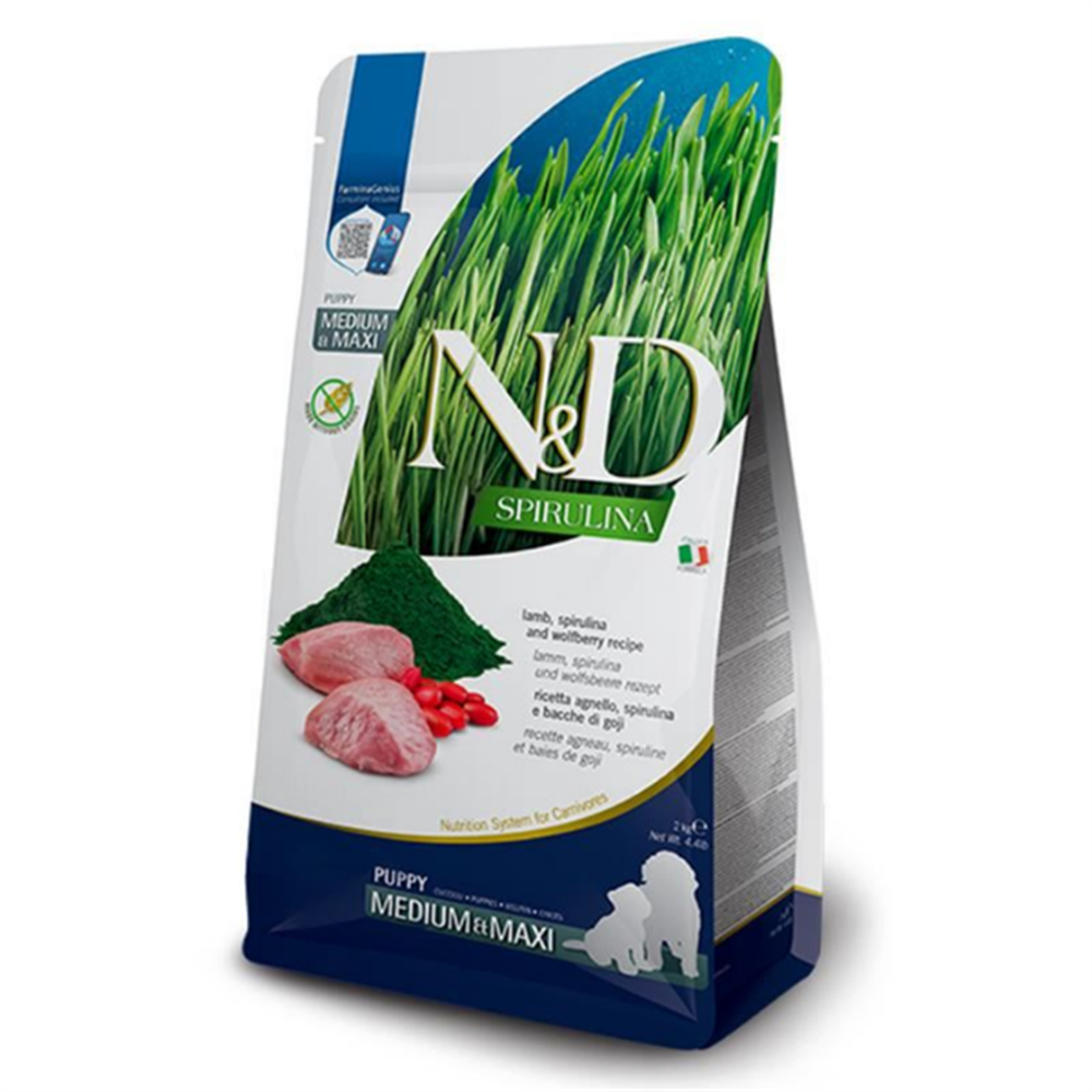 ND Spirulina Kuzulu Orta Ve Büyük Irk Tahılsız Yavru Köpek Maması 2kg