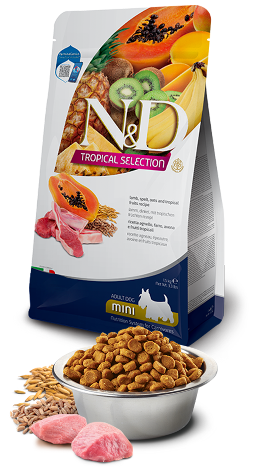 N&D Tropical Selection Kuzu Etli ve Tropikal Meyveli Mini Irk Yetişkin Köpek Maması 1,5kg