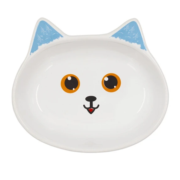 Ovisso Lepus Kedi Şekilli Seramik Kedi Mama Kabı 250 Ml Mavi