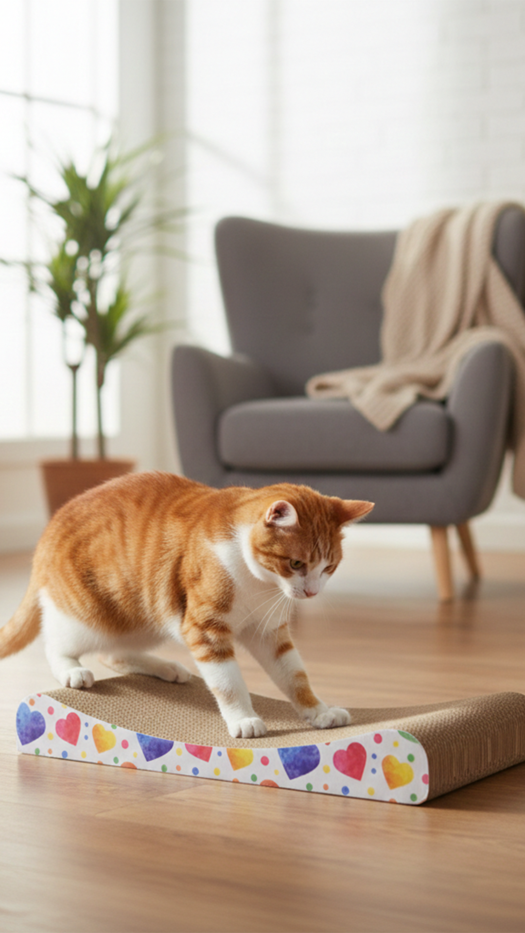 PUF KARTON KEDİ TIRMALAMA KALP DESENLİ