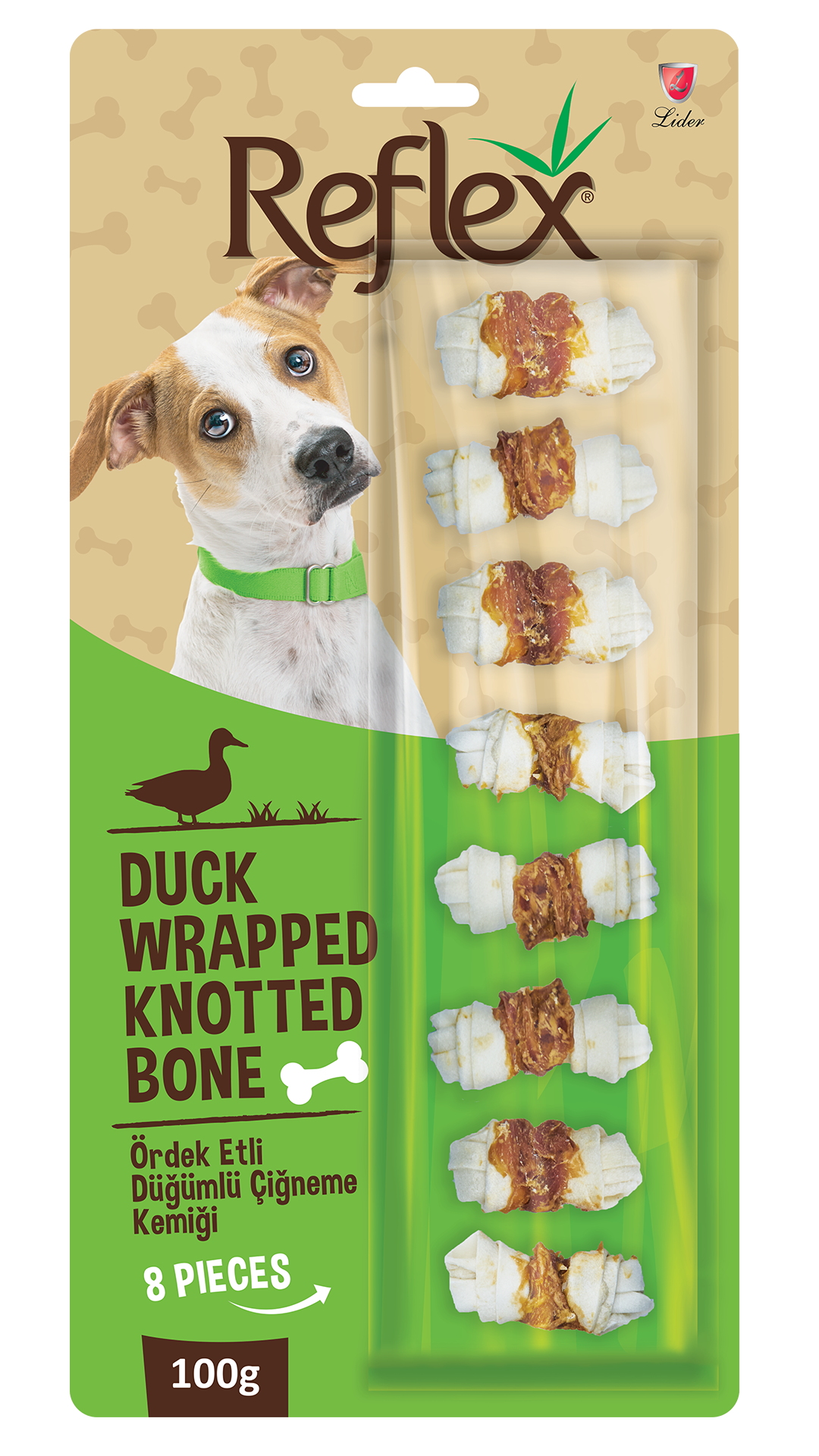 Reflex Ördek Eti Sargılı Düğümlü Köpek Çiğneme Kemiği 100gr (8'li)