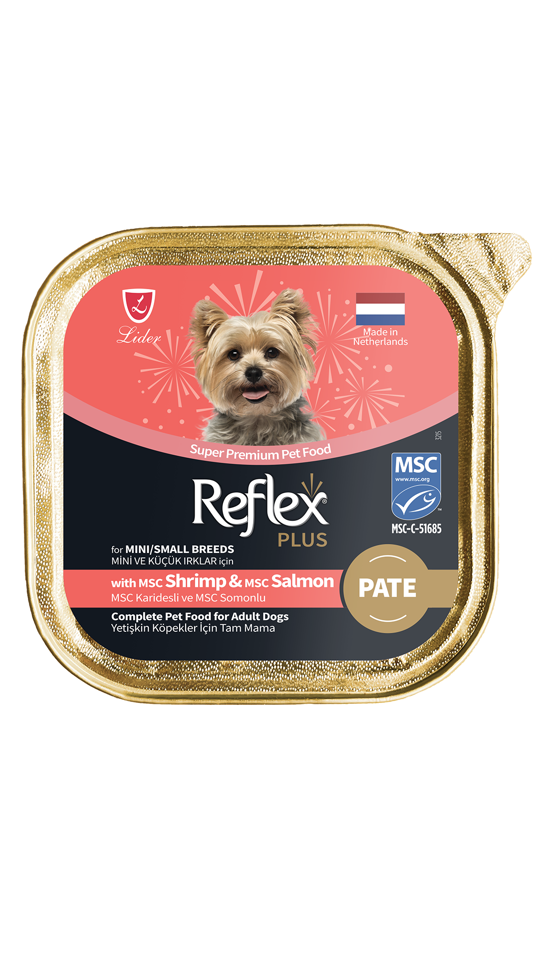 Reflex Plus Pate MSC Karidesli ve MSC Somonlu Mini ve Küçük Irk Yetişkin Köpek Konservesi 85 Gr