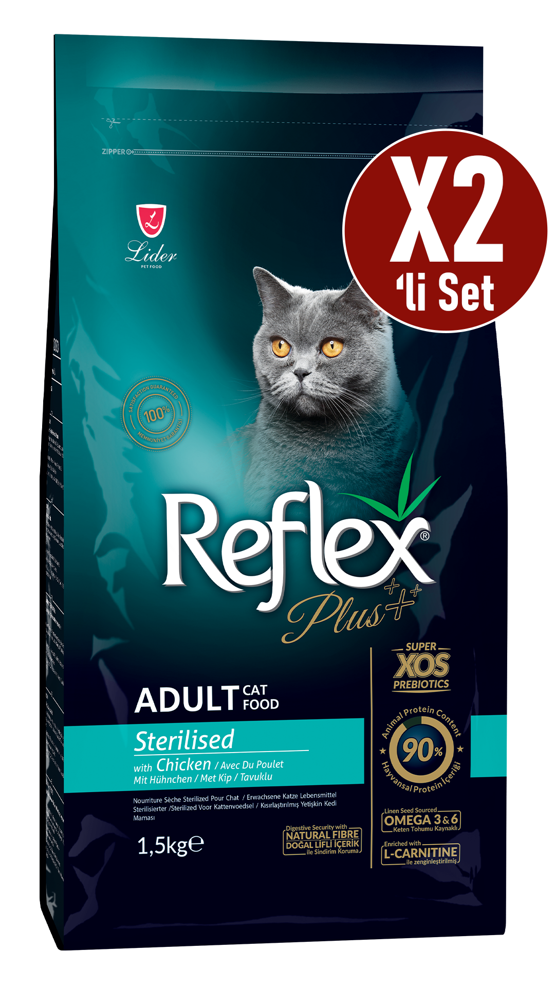 Reflex Plus Tavuklu Kisirlastirilmis Yetiskin Kedi Maması 1,5 kg 2'li Set