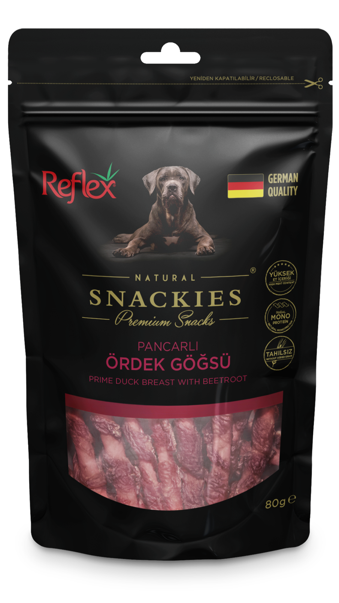 Reflex Snackies Natural Pancarlı Ördek Göğsü Tahılsız Köpek Ödül Maması 80gr