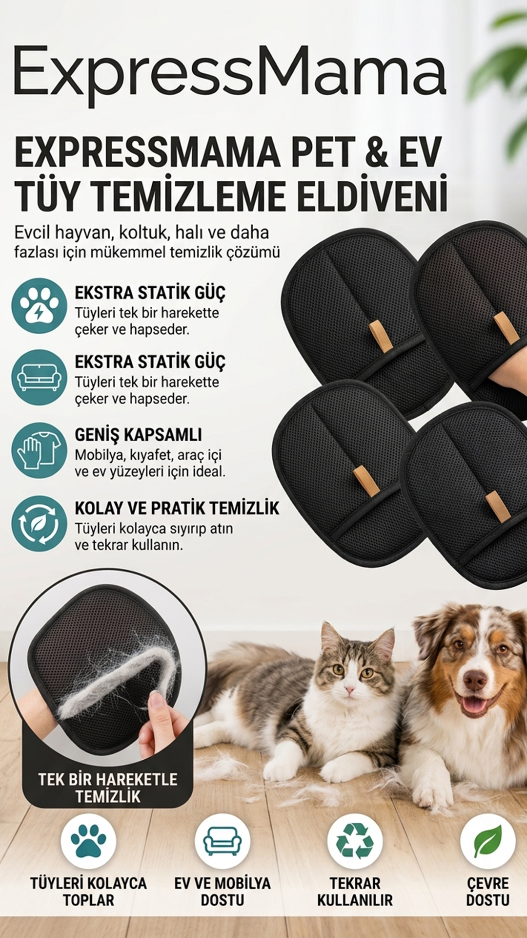 Tüy Toplama Eldiveni Koltuk Halı İçin Küçük Boy
