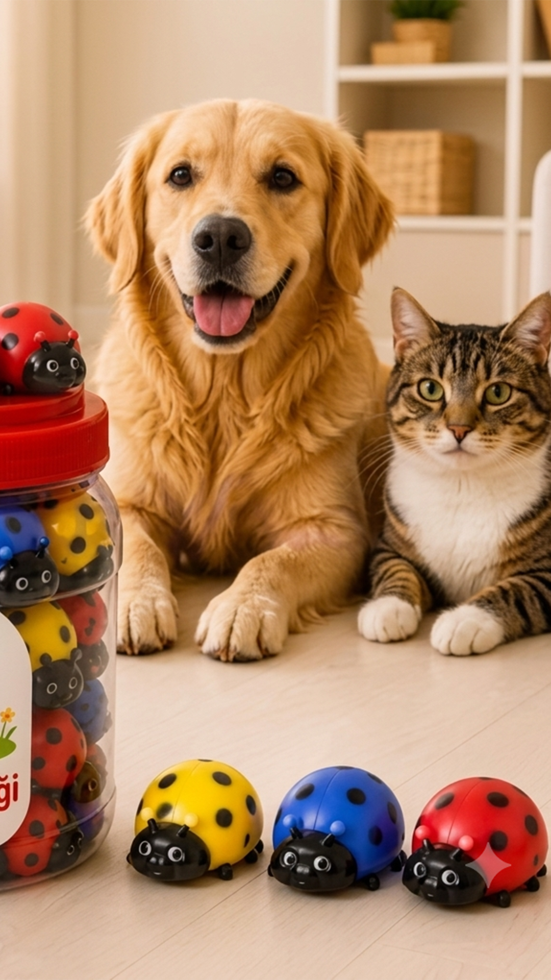 Uğur böceği sesli plastik kedi köpek oyuncagi