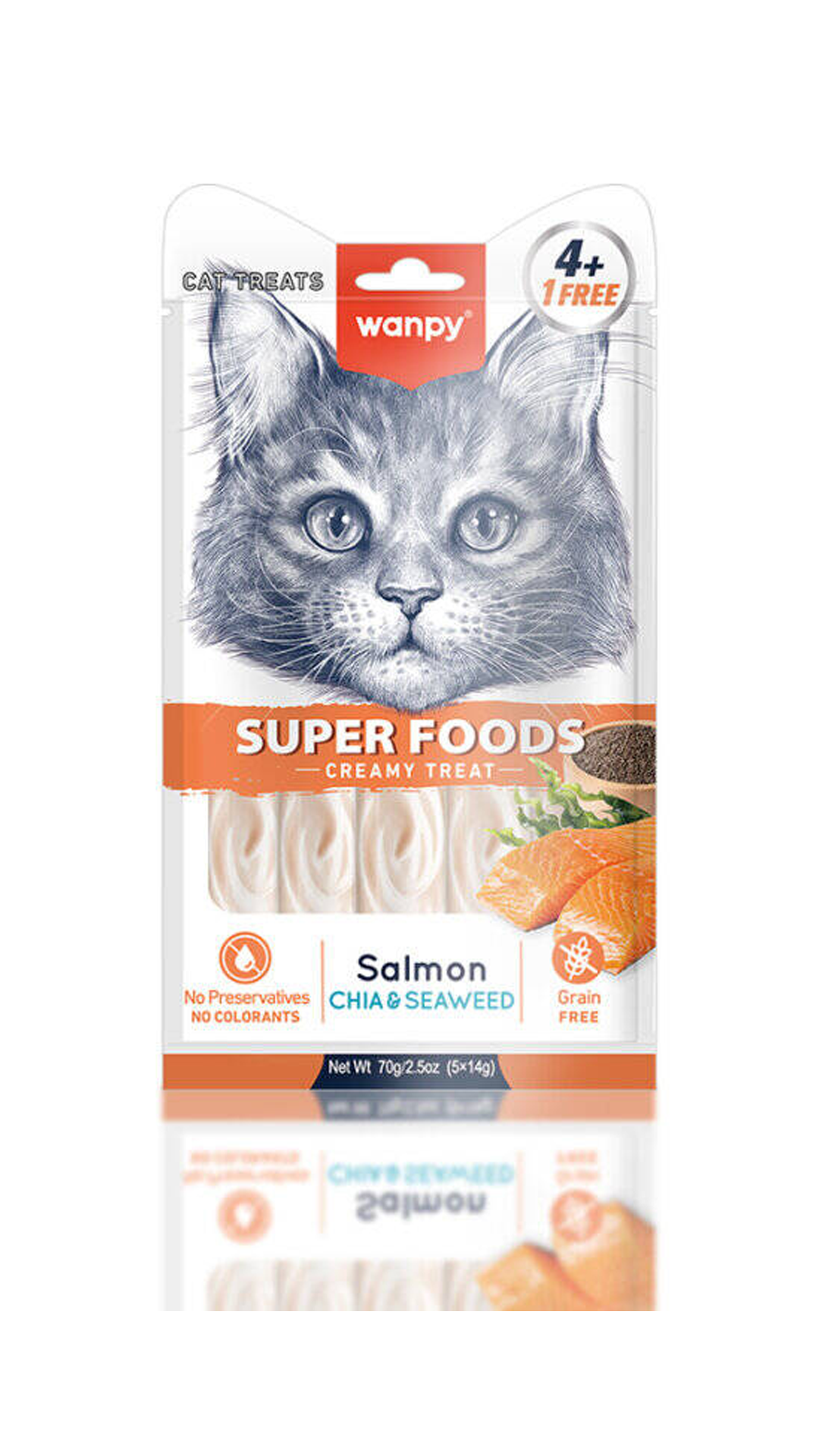 Wanpy Superfood Somonlu, Chia & Deniz Yosunlu Krema Kedi Ödülü 5 X 14 Gr