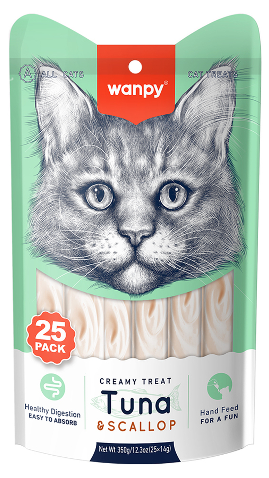 Wanpy Ton Balığı ve Deniz Taraklı Sindirim Sistemi Destekleyici Krema Kedi Ödül Maması 14gr (25'li)