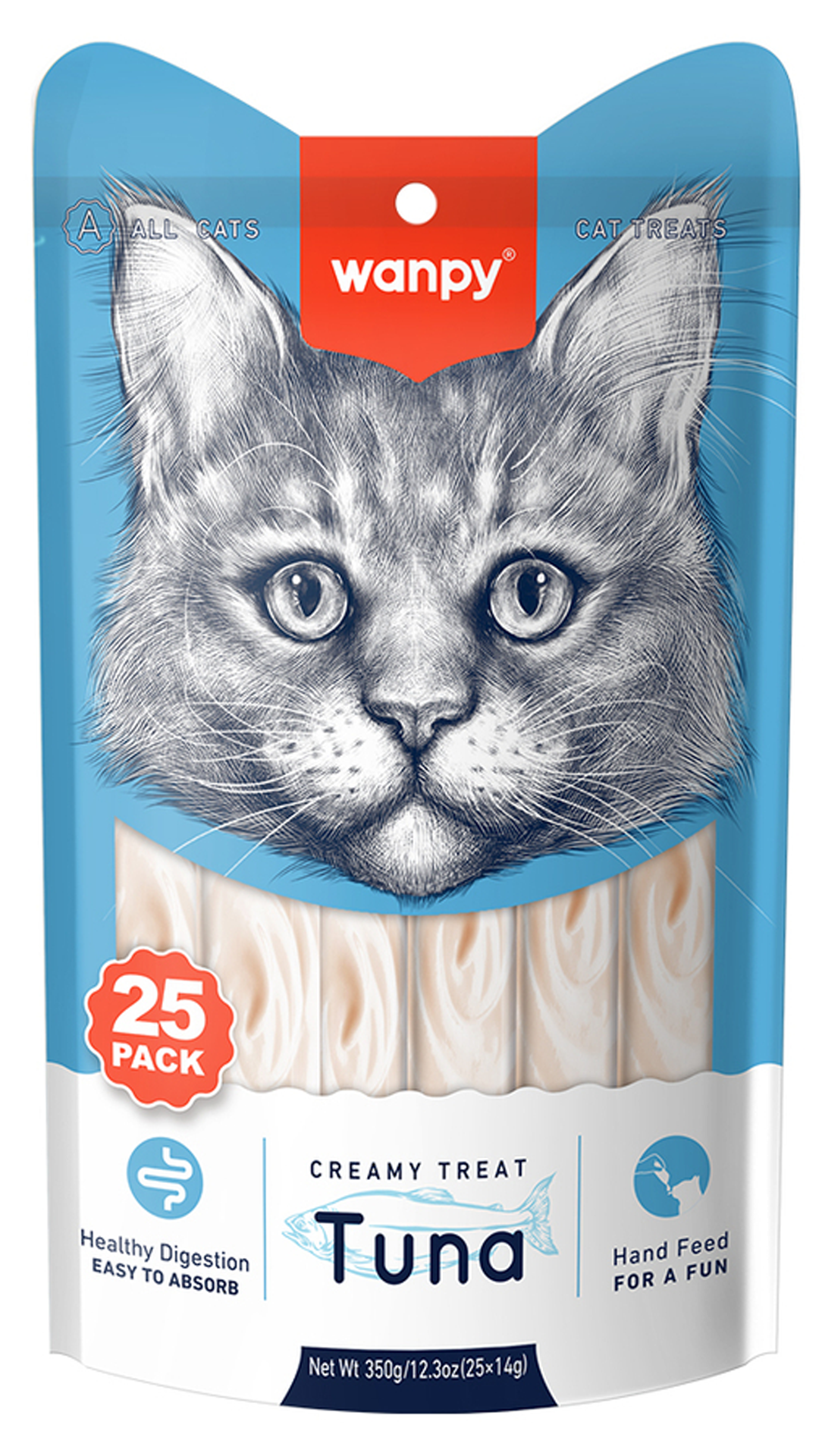 Wanpy Ton Balıklı Sindirim Sistemi Destekleyici Krema Kedi Ödül Maması 14gr (25'li)