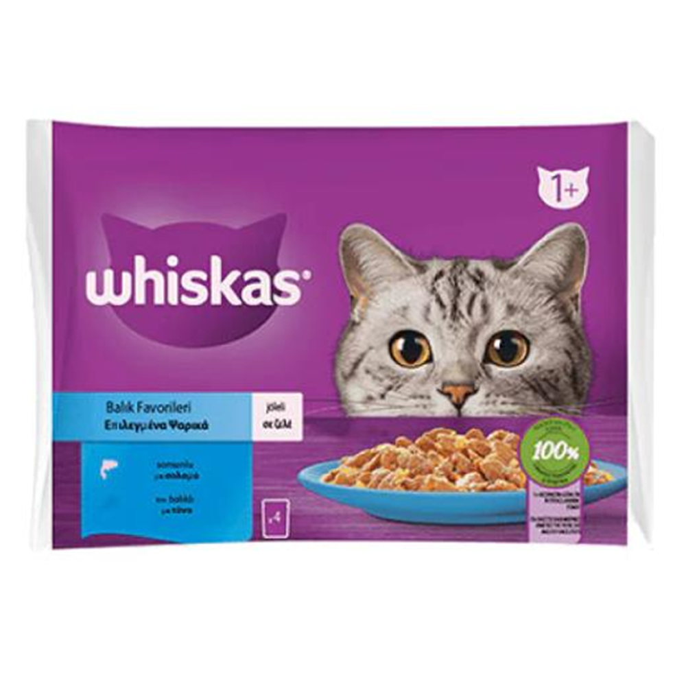 Whiskas Pouch Jöle İçinde Somonlu ve Ton Balıklı Yetişkin Kedi Konservesi 85 gr (4'lü)